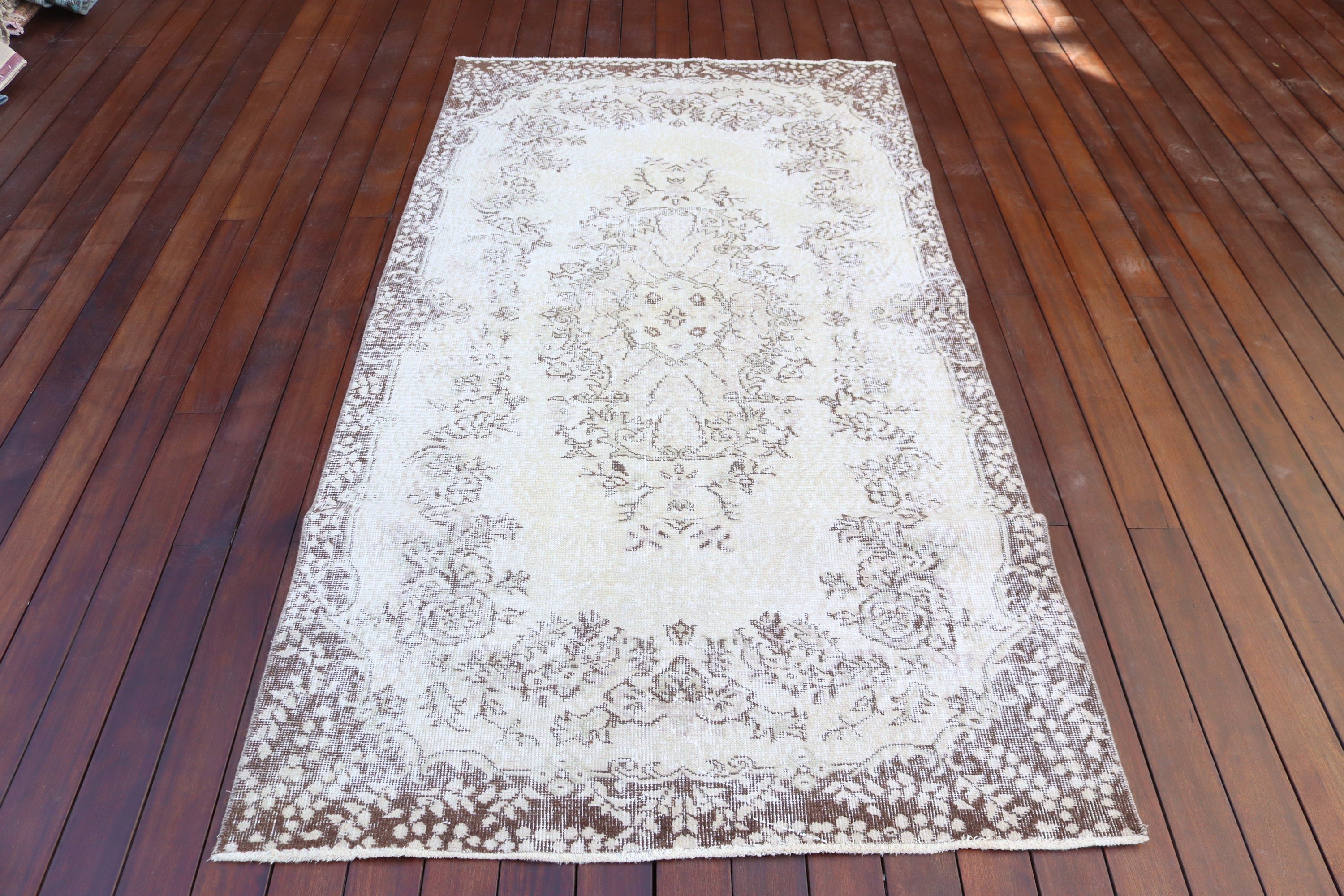 Türkiye Halıları, Oushak Halısı, Türk Halısı, Bej 3,7x7 ft Alan Halısı, Vintage Halı, Ev Dekor Halısı, Boho Alan Halısı, Vintage Alan Halıları