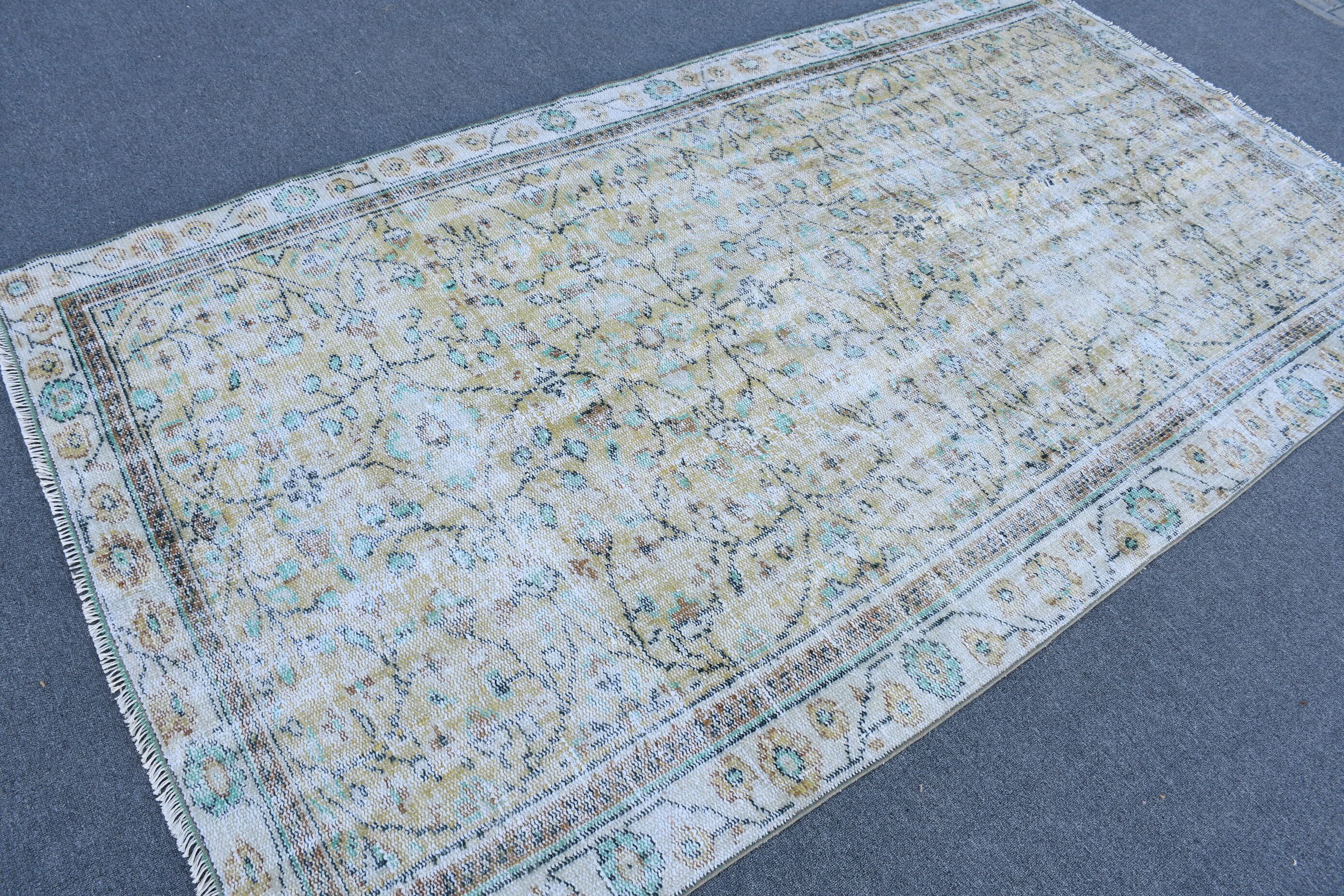 Vintage Halı, 4.8x8.8 ft Büyük Halı, Oushak Halısı, Salon Halısı, Yemek Odası Halısı, Türk Halıları, El Dokuma Halısı, Sarı Antika Halılar, Mutfak Halısı