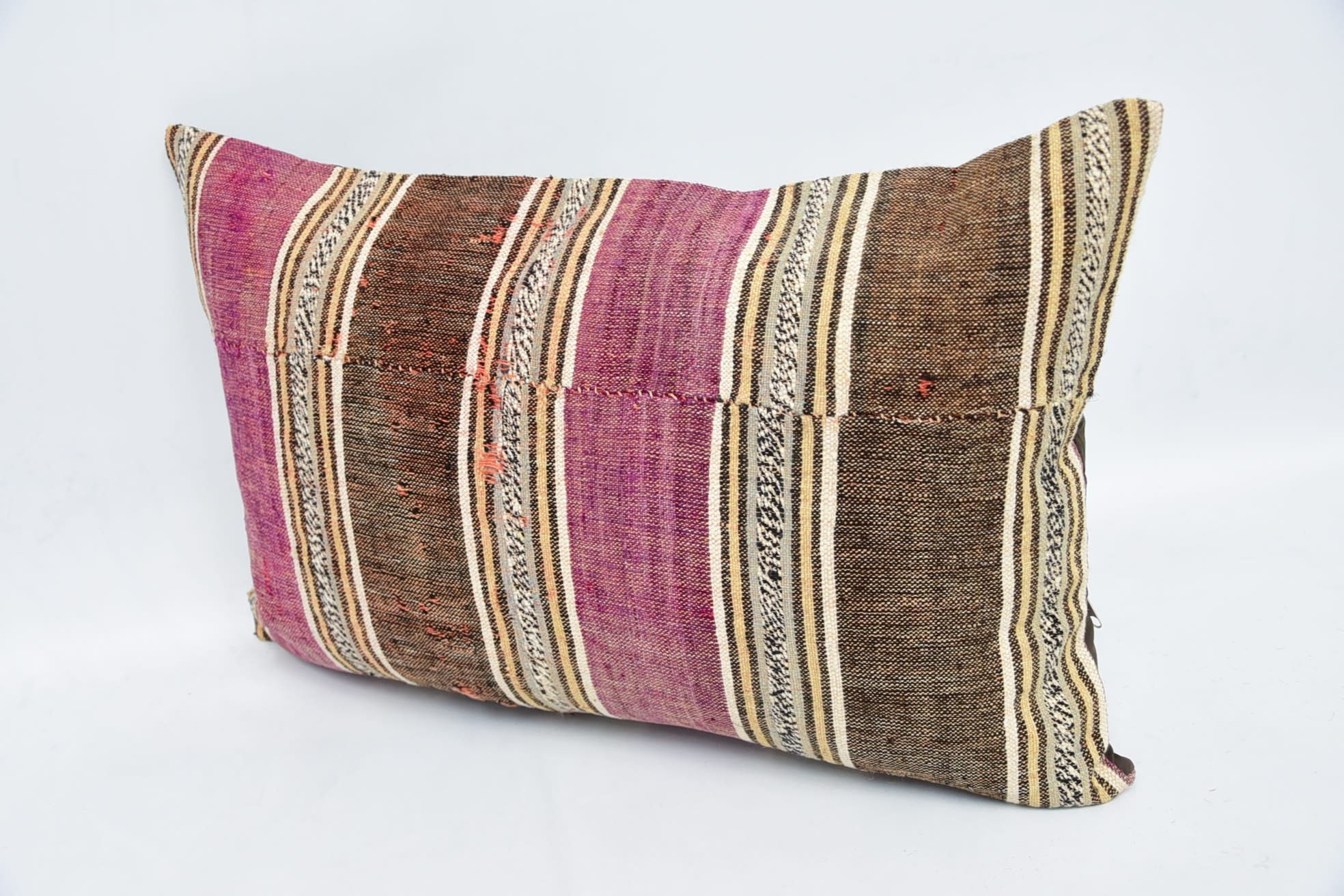 16"x24" Brown Pillow Sham, Vintage Kilim Pillow, Retro Throw Cushion Cover, Gift Pillow, Handmade Pillow Case, Interior Designer Pillow