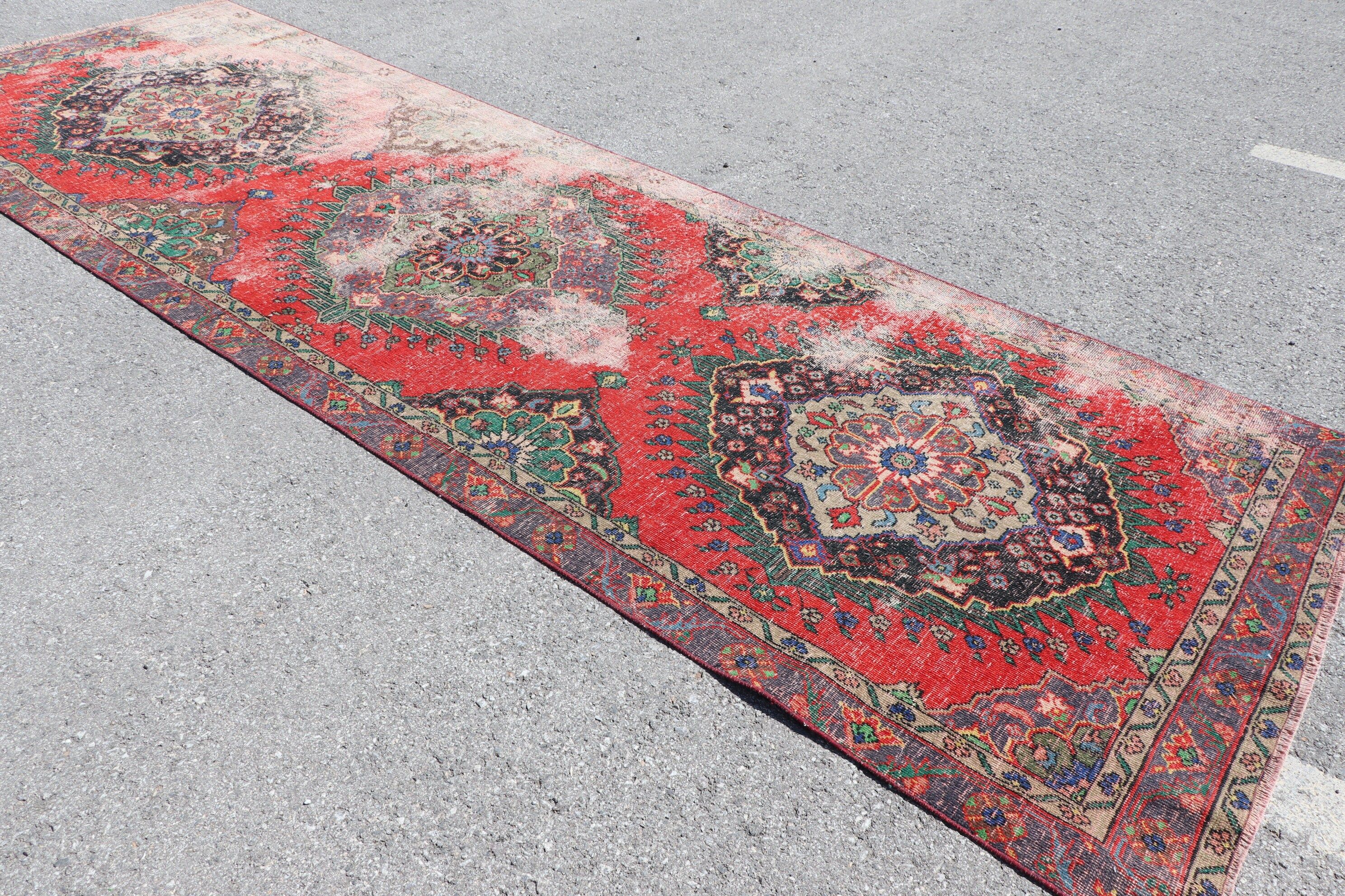 Kitchen Rugs, Turkish Rug, Oushak Rug, Red Antique Rug, Rugs for Stair, 4.5x13.2 ft Runner Rug, Hallway Rug, Vintage Rug