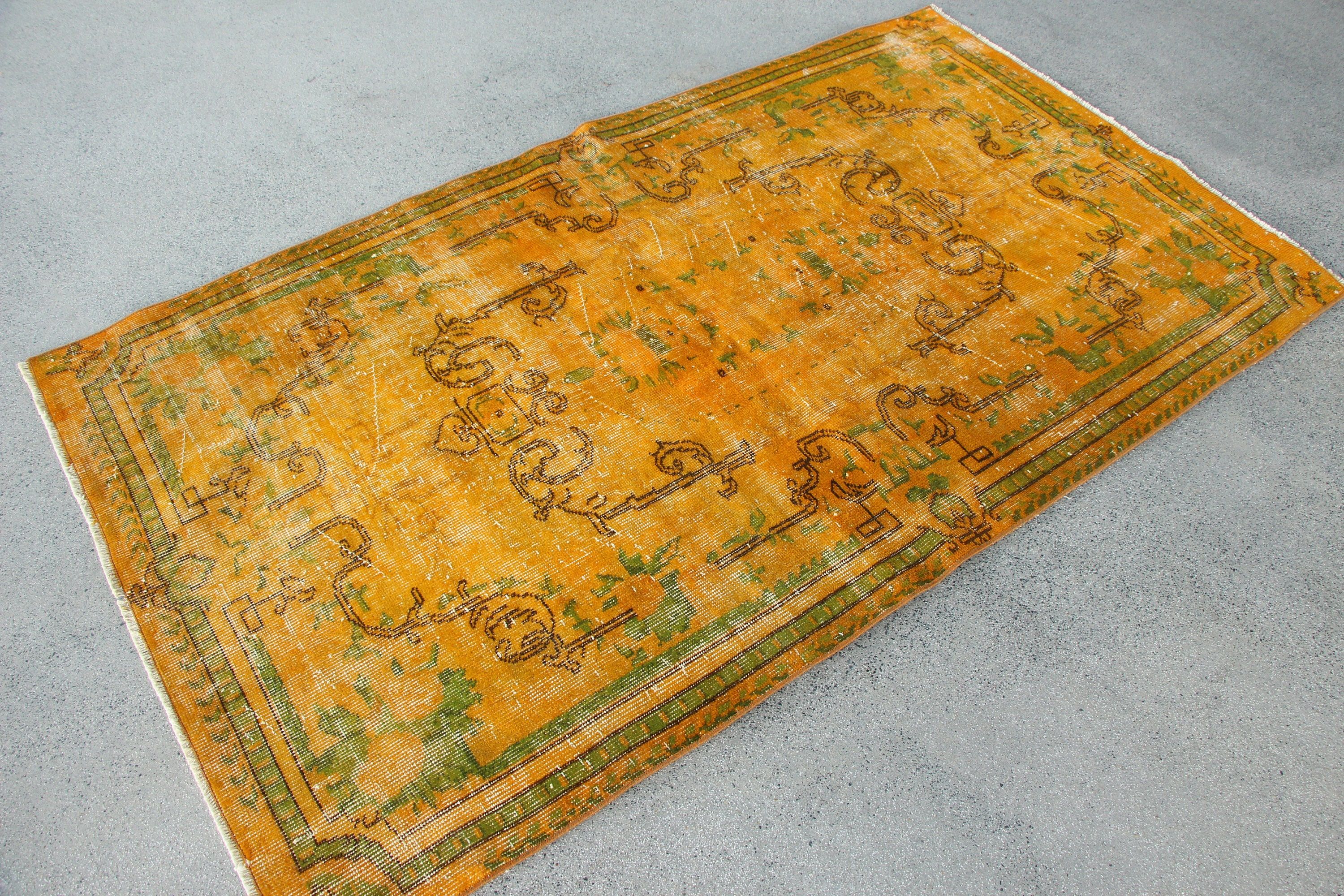 Ev Dekor Halısı, Doğal Halı, Vintage Halı, Türk Halısı, Sarı Oushak Halısı, Yatak Odası Halıları, 3.7x6.5 ft Alan Halısı, Oturma Odası Halısı, Fas Halıları