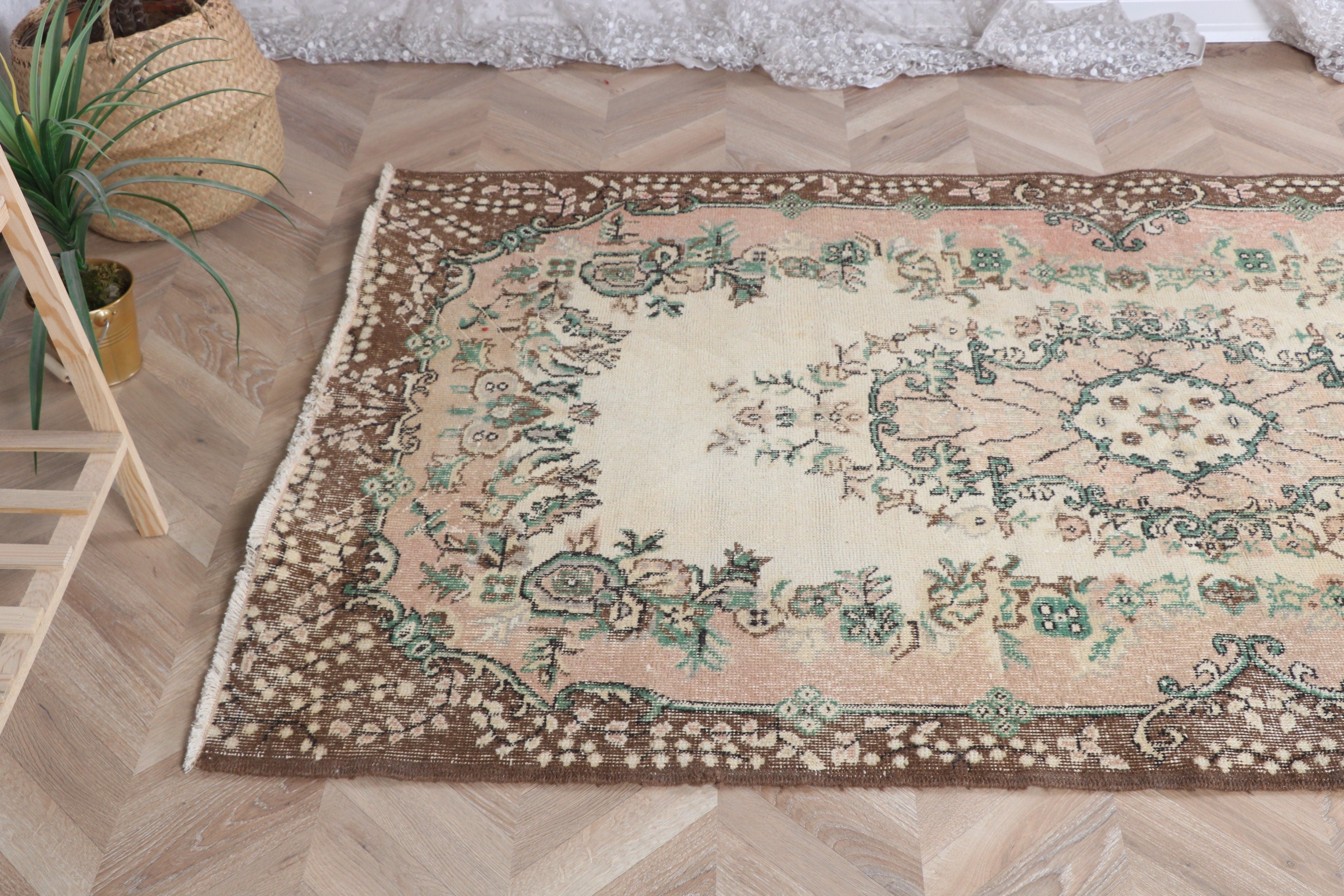 Oturma Odası Halıları, 3,9x7 ft Alan Halıları, Oturma Odası Halıları, Türk Halısı, Kahverengi Açıklama Halıları, Vintage Halılar, Düz Dokuma Halı, Yer Halısı