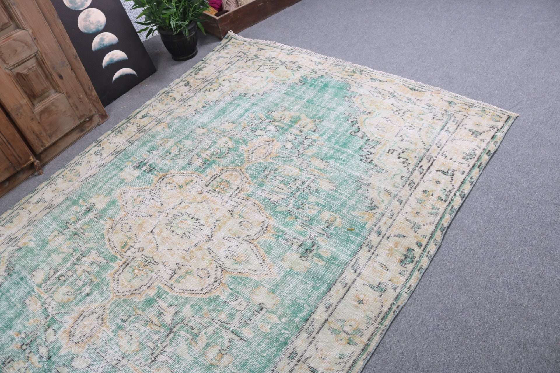 Floor Rugs, Vintage Rug, Green Antique Rug, Anatolian Rugs, Handmade Rugs, Bedroom Rug, Large Boho Rugs, 5.2x8.2 ft Large Rug, Turkish Rugs