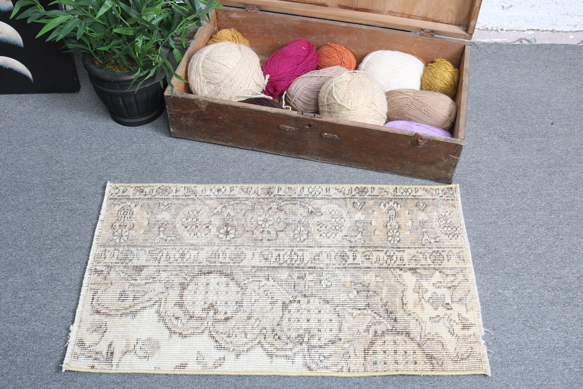 1.6x2.8 ft Küçük Halı, Türk Halıları, Mutfak Halıları, Bej Soğuk Halı, Aztek Halıları, Vintage Halılar, Ev Dekorasyonu Halıları, Küçük Boho Halısı