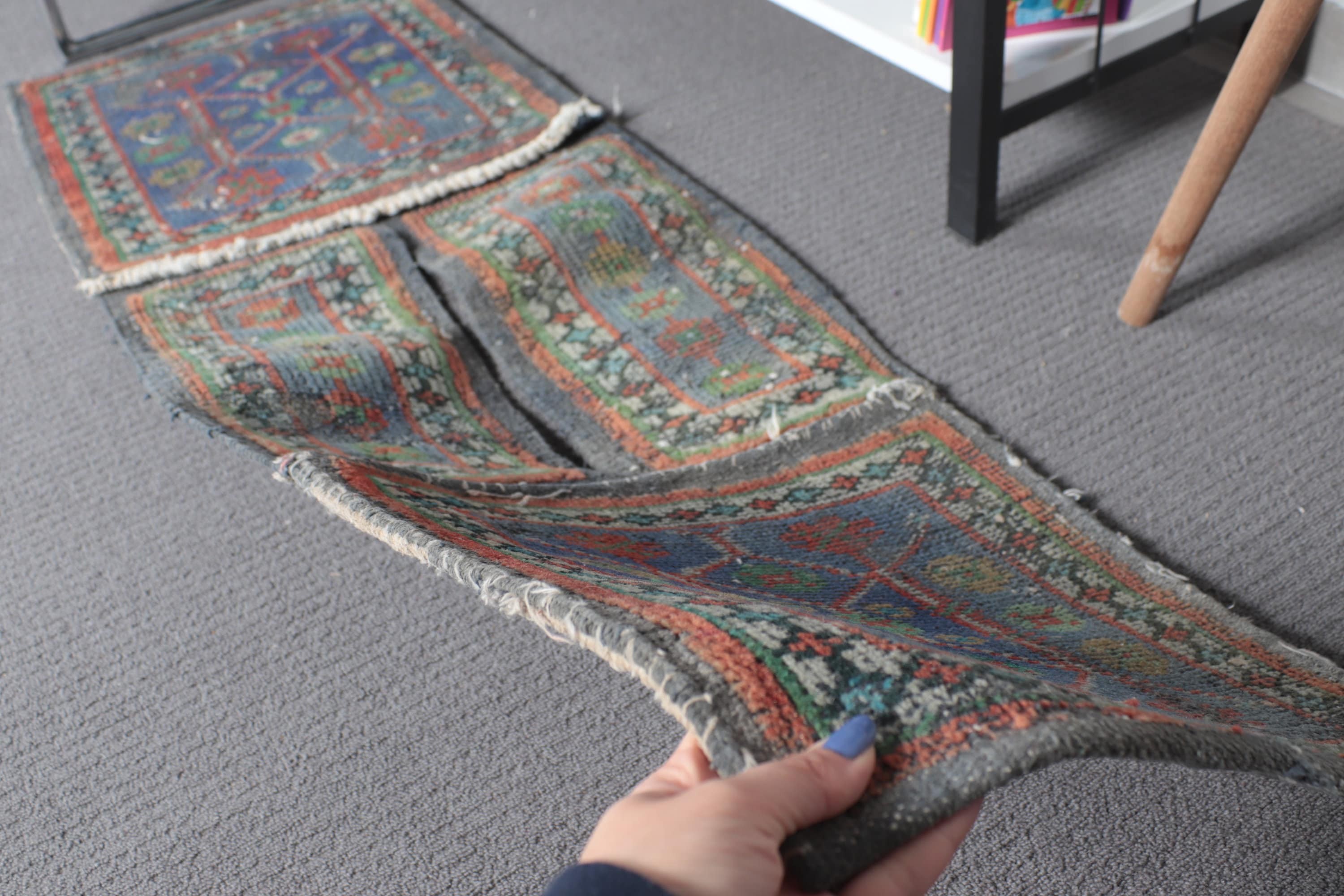 Vintage Halı, Boho Halılar, Türk Halıları, Duvara Asılı Halı, Ev Dekorasyonu Halısı, Yatak Odası Halısı, Mavi Yer Halıları, 1.4x4.2 ft Küçük Halı, El Dokuma Halılar