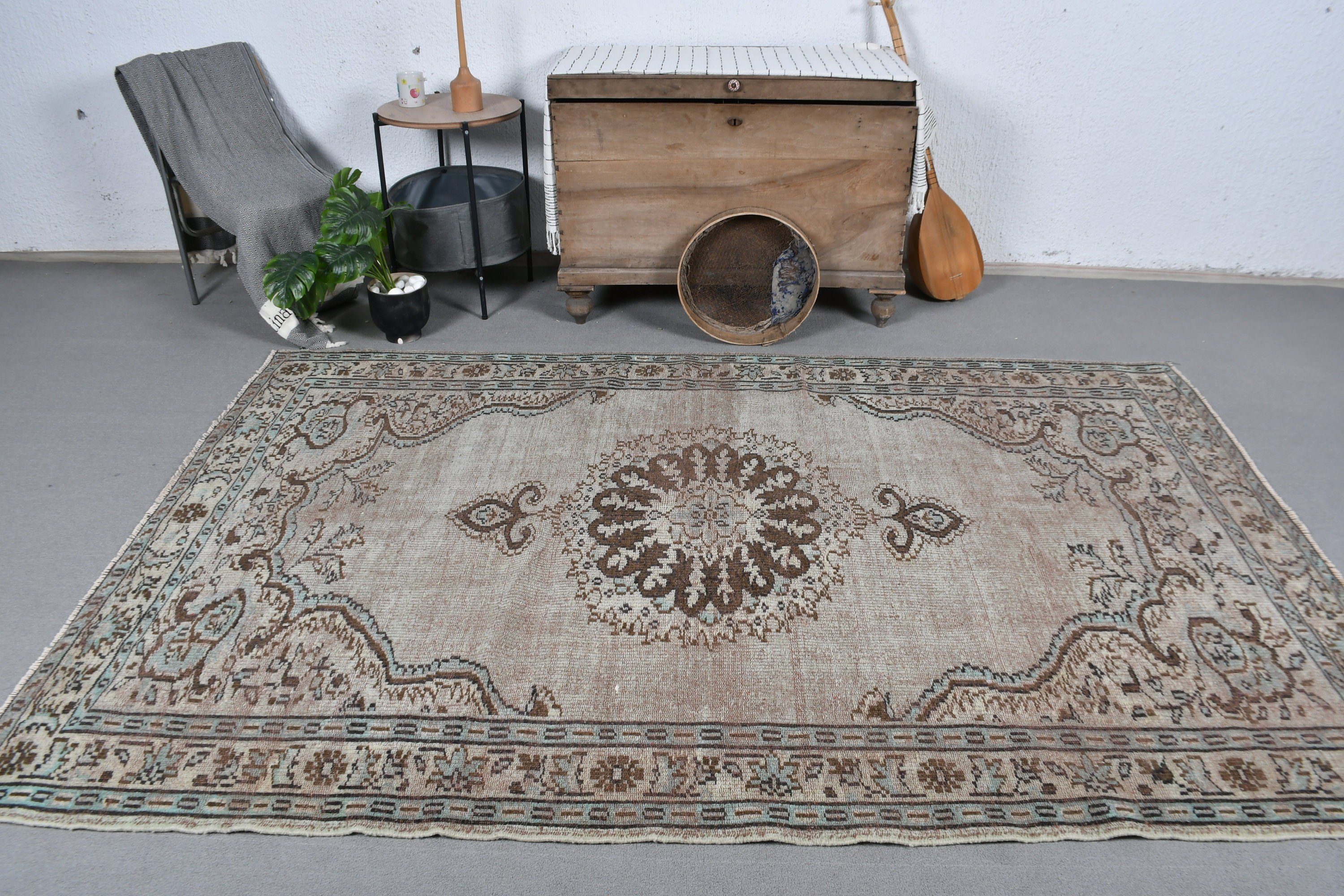 Turkish Rug, Wool Rug, Aesthetic Rug, Brown Bedroom Rug, Rugs for Bedroom, Dining Room Rug, Vintage Rug, 5.4x8.6 ft Large Rugs, Oushak Rug