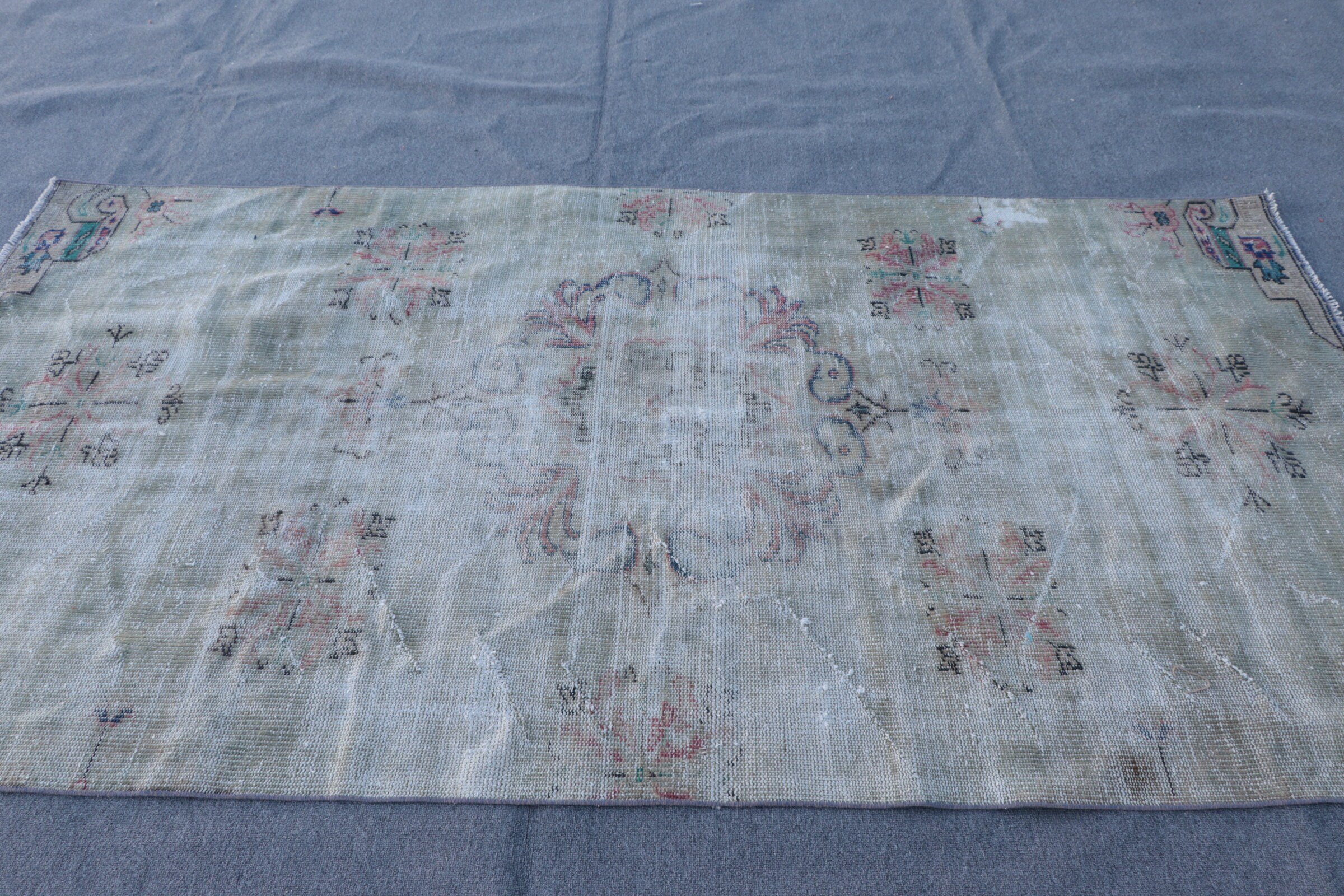 Nursery Rugs, Green Oriental Rug, Flatweave Rug, Turkish Rug, Moroccan Rug, Kitchen Rugs, Vintage Rug, 4.4x8.4 ft Area Rugs