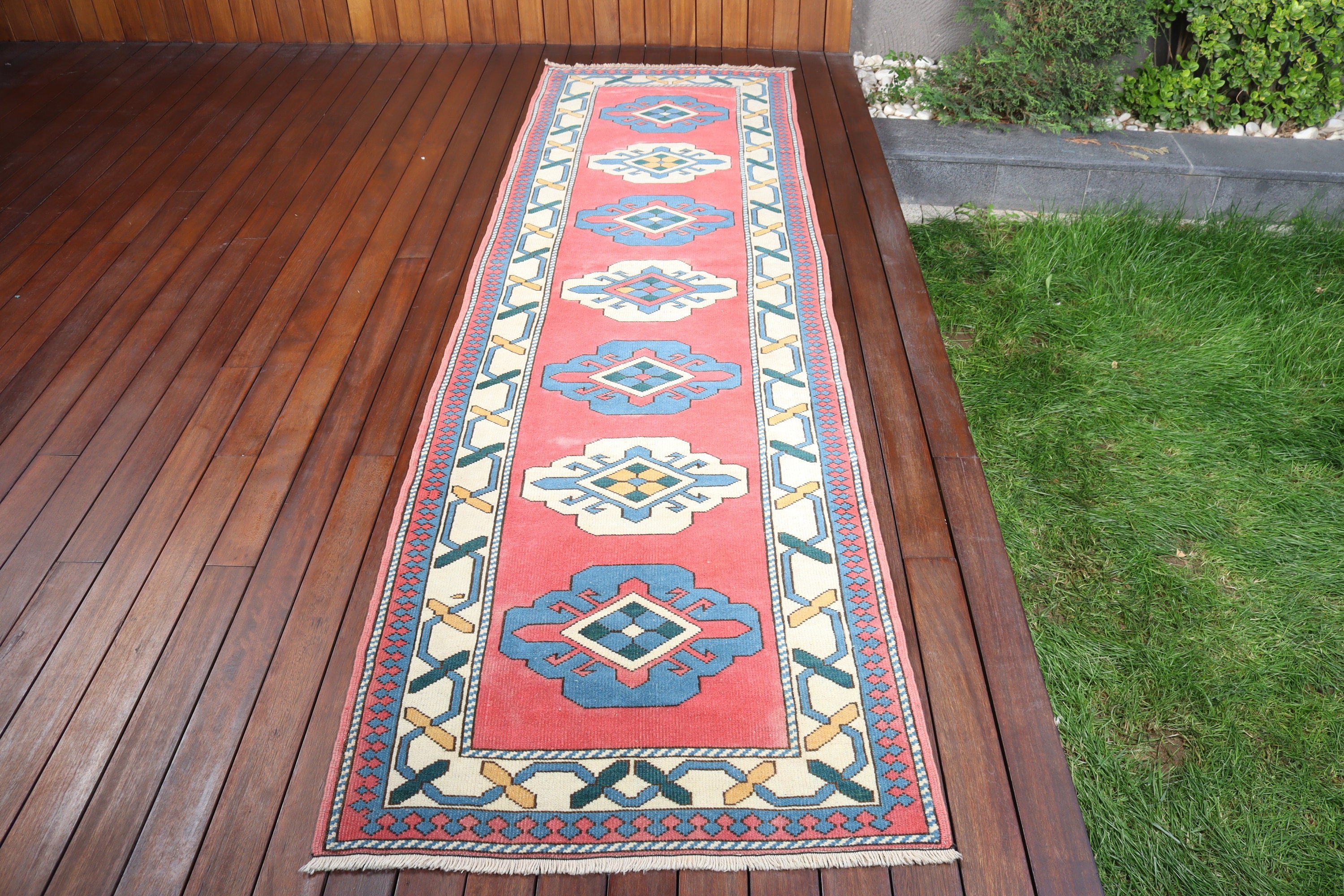 Nötr Halılar, Yün Halılar, 2,8x9,8 ft Runner Halıları, Runner Halıları, Vintage Halılar, Türk Halıları, Vintage Runner Halısı, Pembe Geometrik Halılar