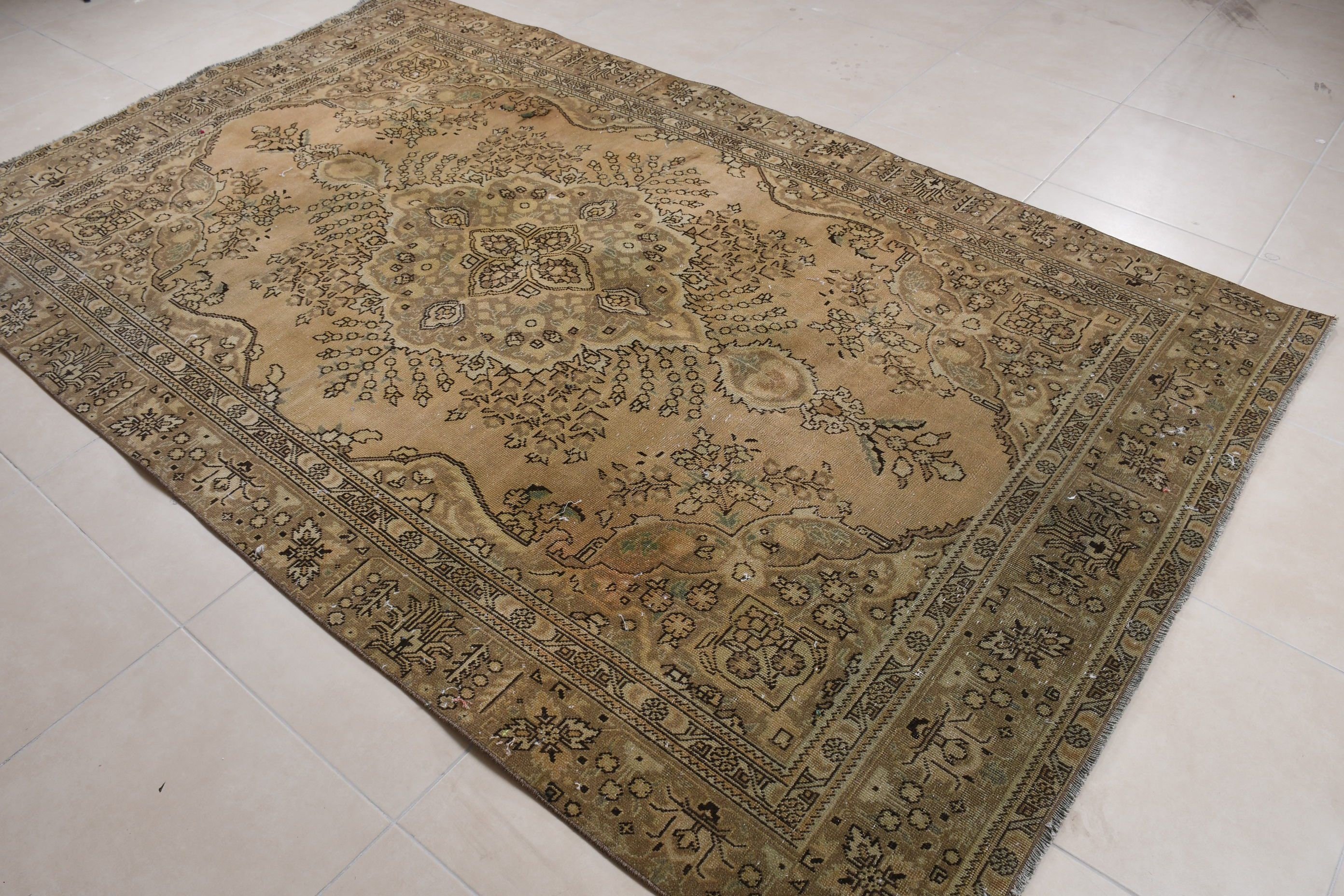 Kahverengi Oryantal Halı, Türk Halısı, 5.8x9.4 ft Büyük Halı, Vintage Halı, Yer Halısı, Fas Halısı, Salon Halısı, Salon Halıları, Yatak Odası Halısı