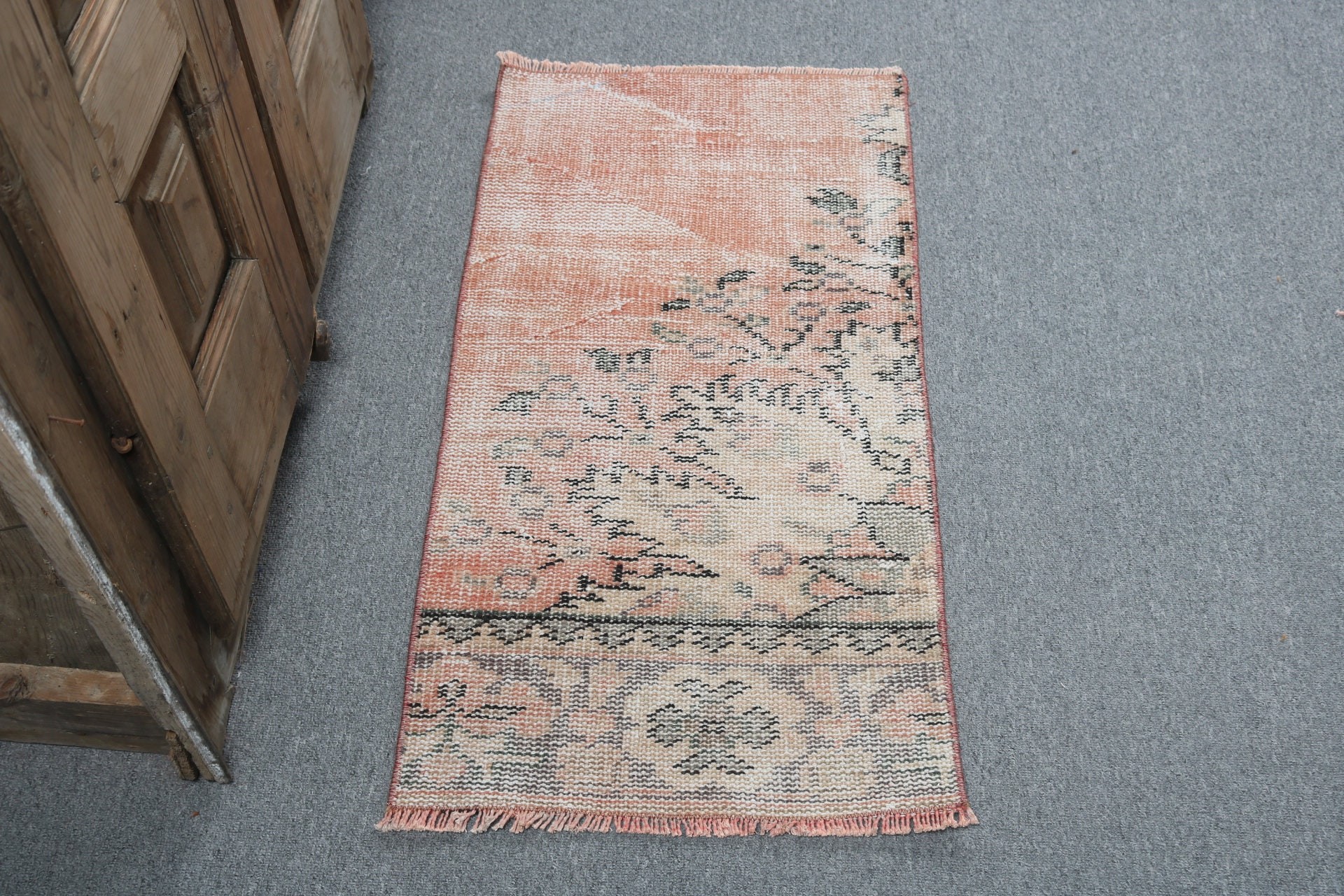 Vintage Halı, Araba Paspas Halıları, 1.5x2.9 ft Küçük Halı, Yer Halısı, Banyo Halısı, Düz Dokuma Halı, Turuncu Ev Dekor Halıları, Türk Halıları