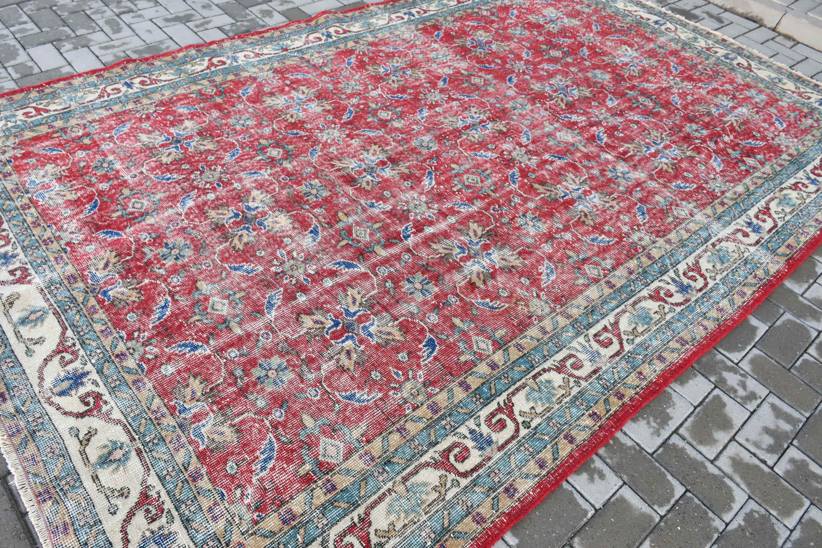 Blue Oushak Rug, Turkish Rug, 7x10.7 ft Oversize Rug, Oriental Rug, Nomadic Rug, Vintage Rugs, Living Room Rug, Dining Room Rugs, Floor Rug