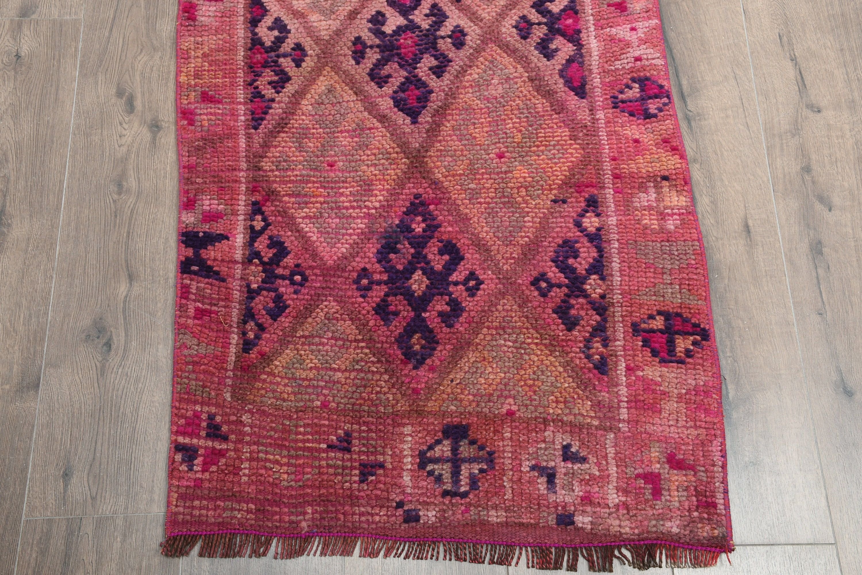 Turkish Rug, Oriental Rug, Turkey Rug, Vintage Rug, Kitchen Rug, Pink Moroccan Rug, Antique Rugs, 2.2x12.7 ft Runner Rug, Rugs for Runner