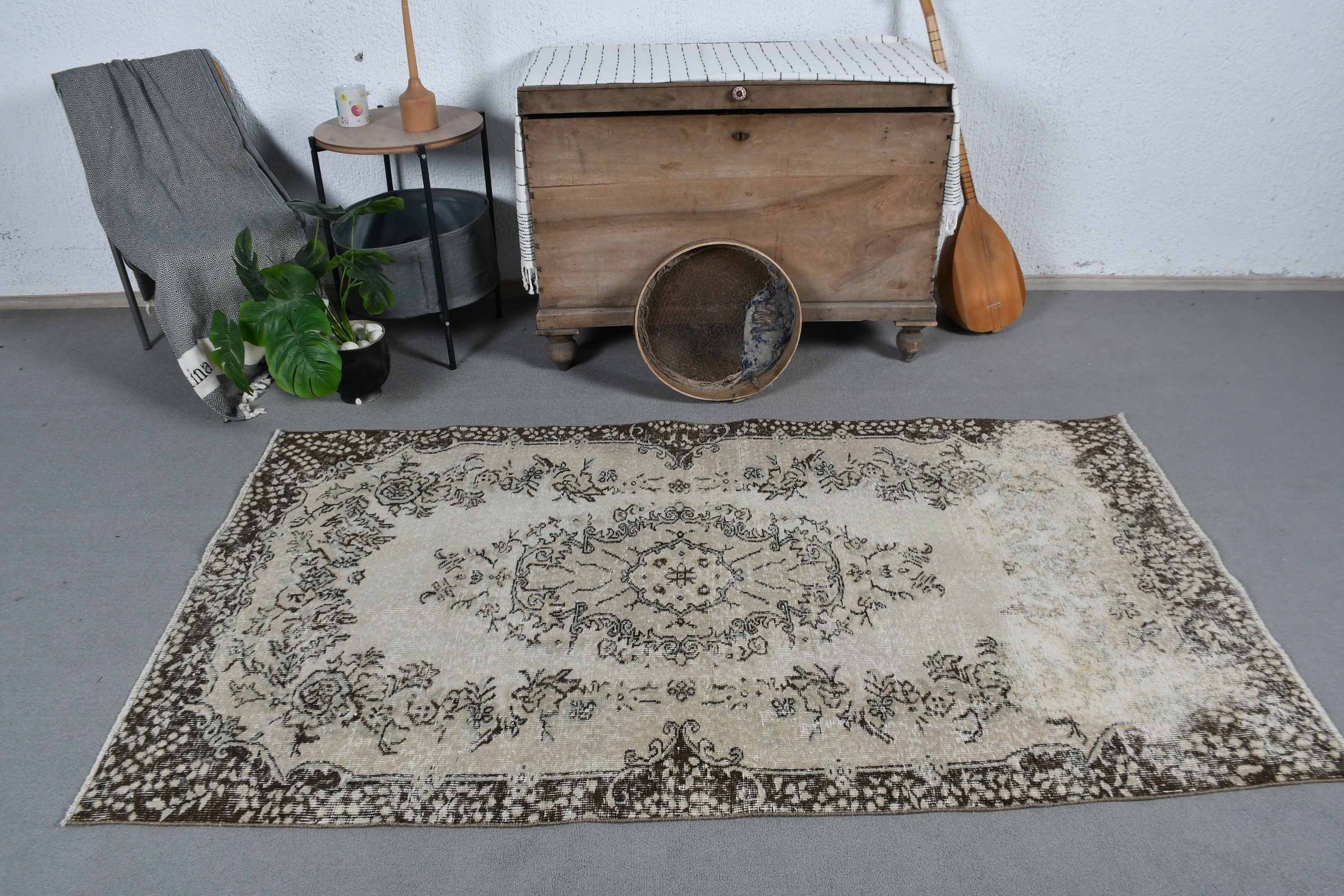 Vintage Rug, Rugs for Bedroom, 3.6x6.7 ft Area Rugs, Indoor Rug, Bedroom Rug, Green Kitchen Rugs, Oushak Rugs, Turkish Rugs, Kitchen Rug