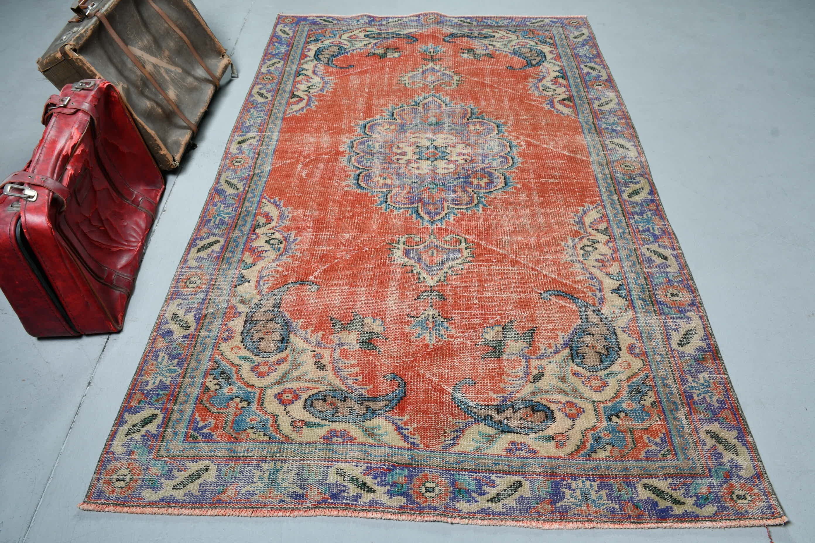 Kitchen Rug, Turkish Rug, Antique Rug, Living Room Rug, Anatolian Rug, Red  4.8x7.8 ft Area Rugs, Outdoor Rugs, Vintage Rug