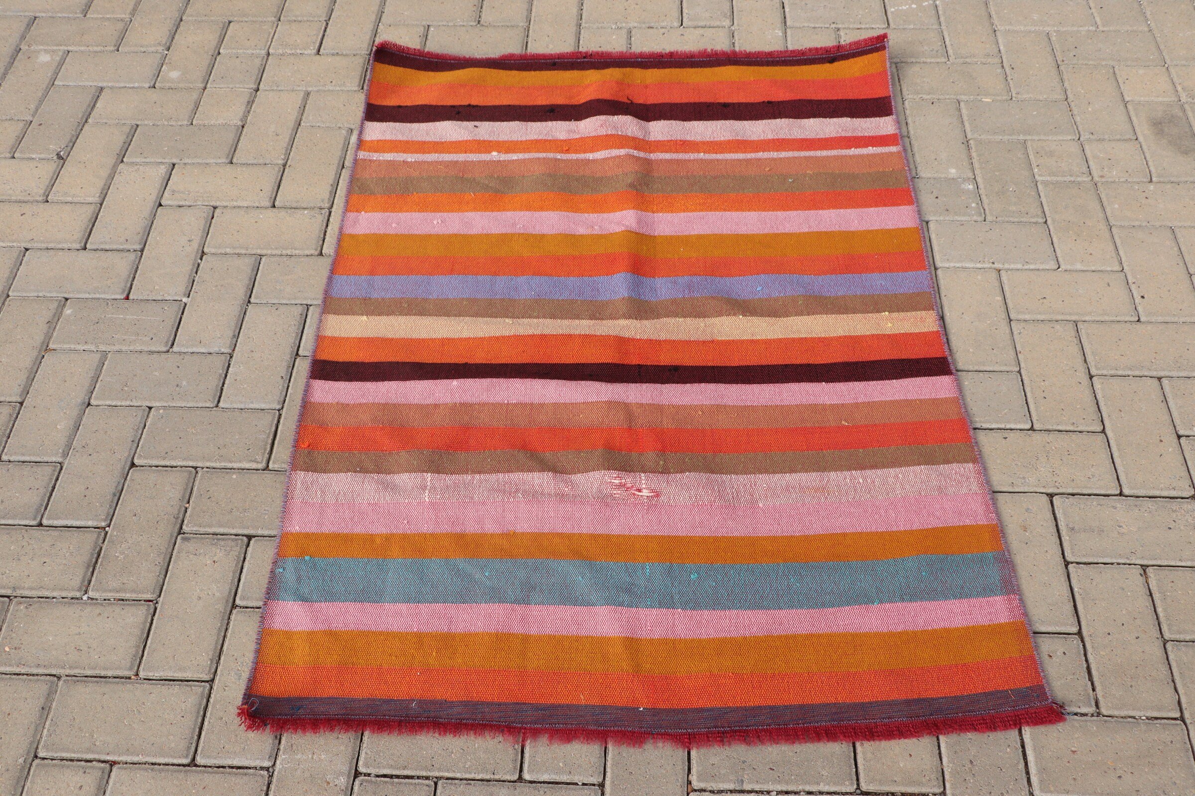 3.2x4.1 ft Small Rugs, Kilim, Oriental Rug, Turkish Rugs, Nursery Rug, Wall Hanging Rug, Cool Rugs, Vintage Rugs, Orange Moroccan Rug