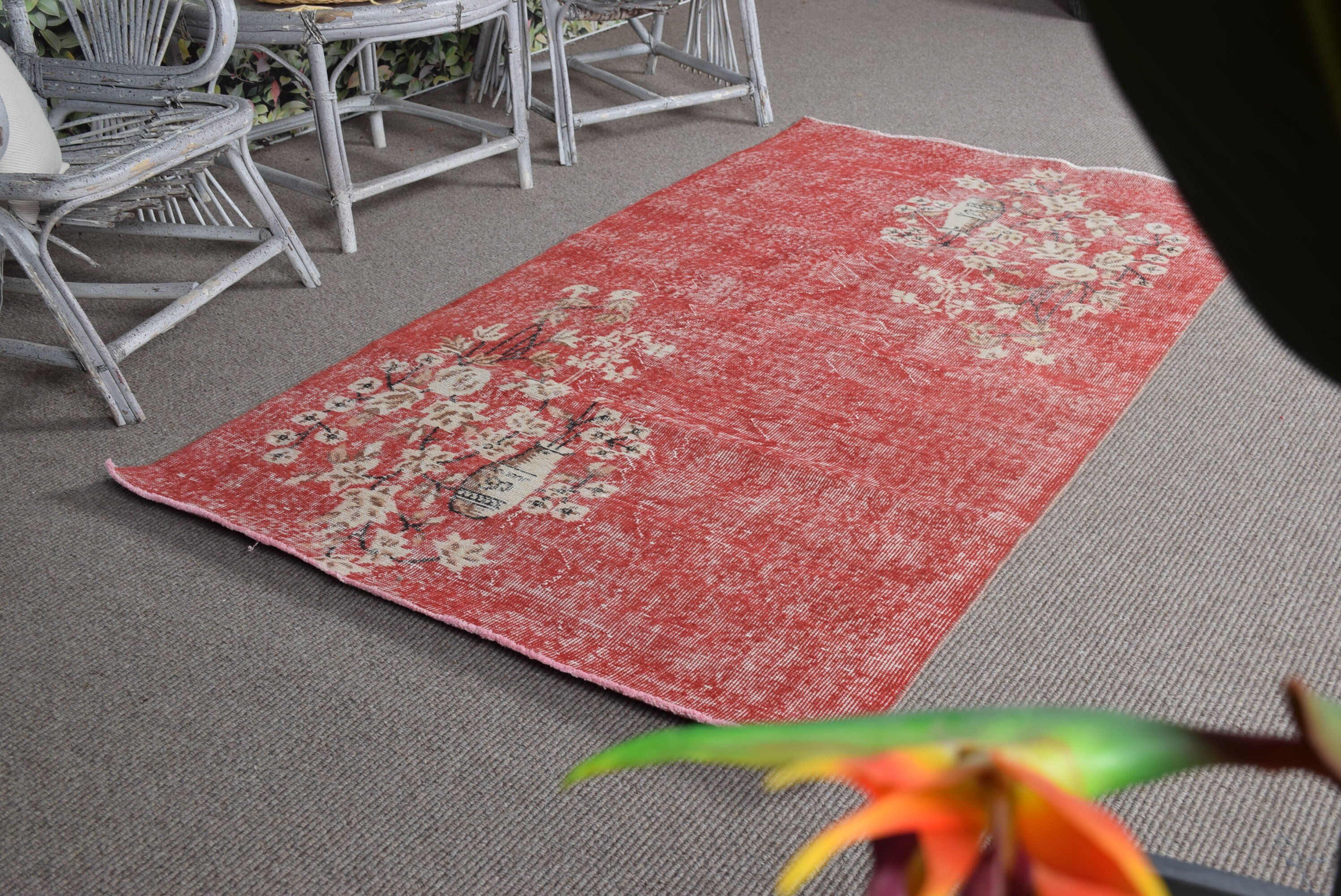 Red Home Decor Rug, Dining Room Rugs, 3.7x6.6 ft Area Rugs, Nursery Rugs, Kitchen Rugs, Art Rug, Anatolian Rug, Turkish Rugs, Vintage Rugs