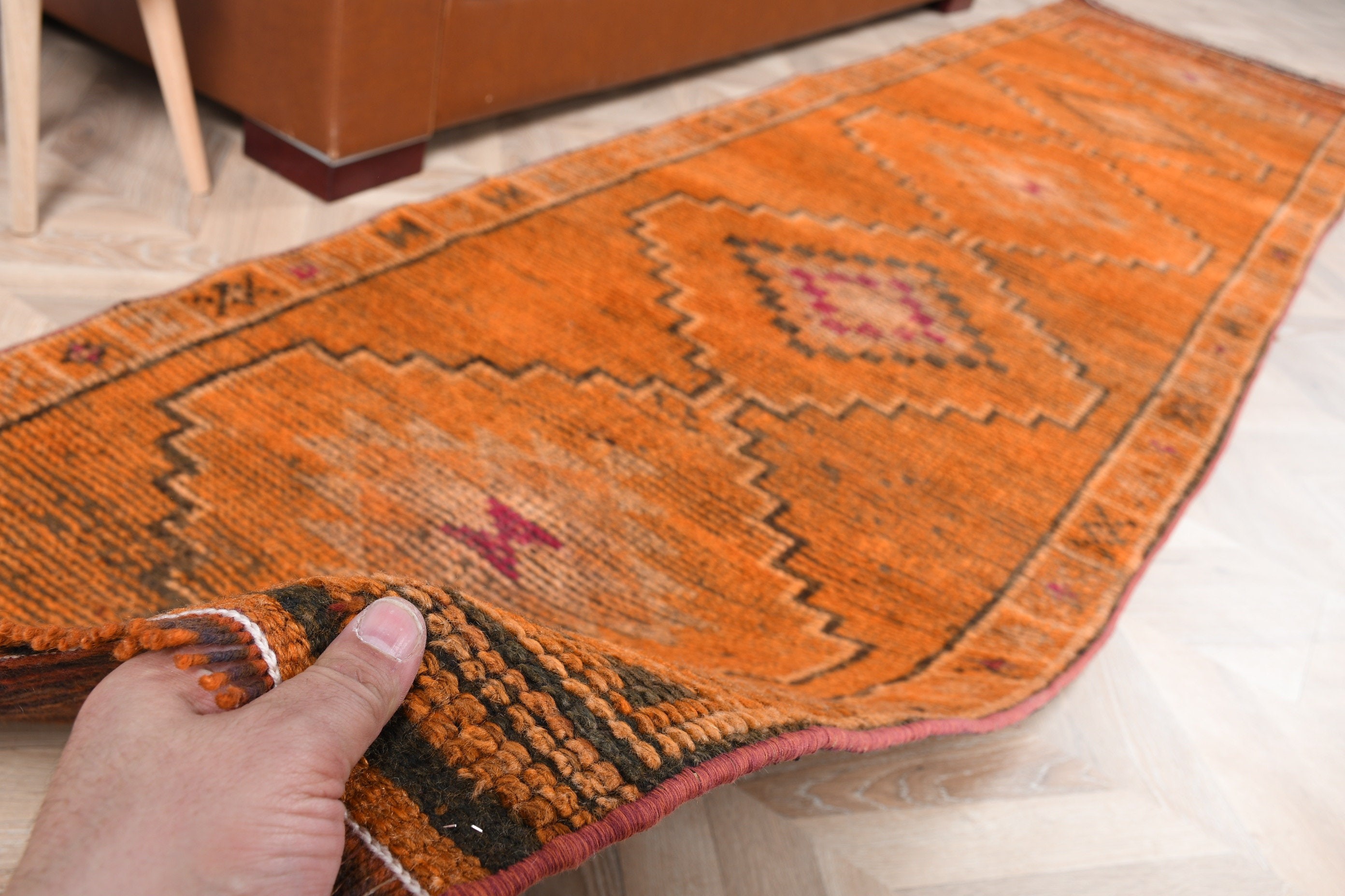 2.8x10.7 ft Runner Rug, Vintage Rug, Orange Home Decor Rugs, Hallway Rugs, Art Rugs, Bedroom Rugs, Corridor Rug, Turkish Rug