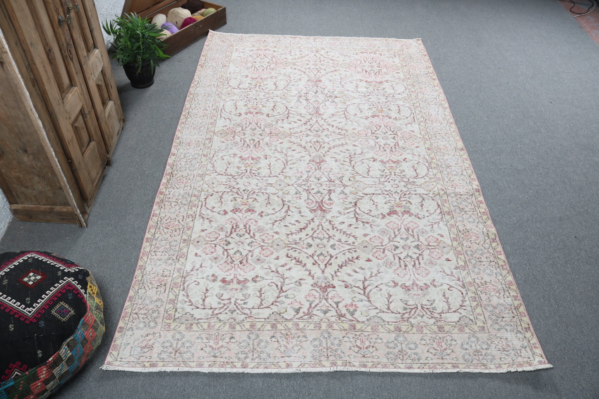 5.7x9.1 ft Büyük Halılar, Türk Halısı, Vintage Halılar, Yatak Odası Halısı, Nötr Halı, Bej Havalı Halılar, Büyük Boho Halıları, Egzotik Halı, Büyük Vintage Halı