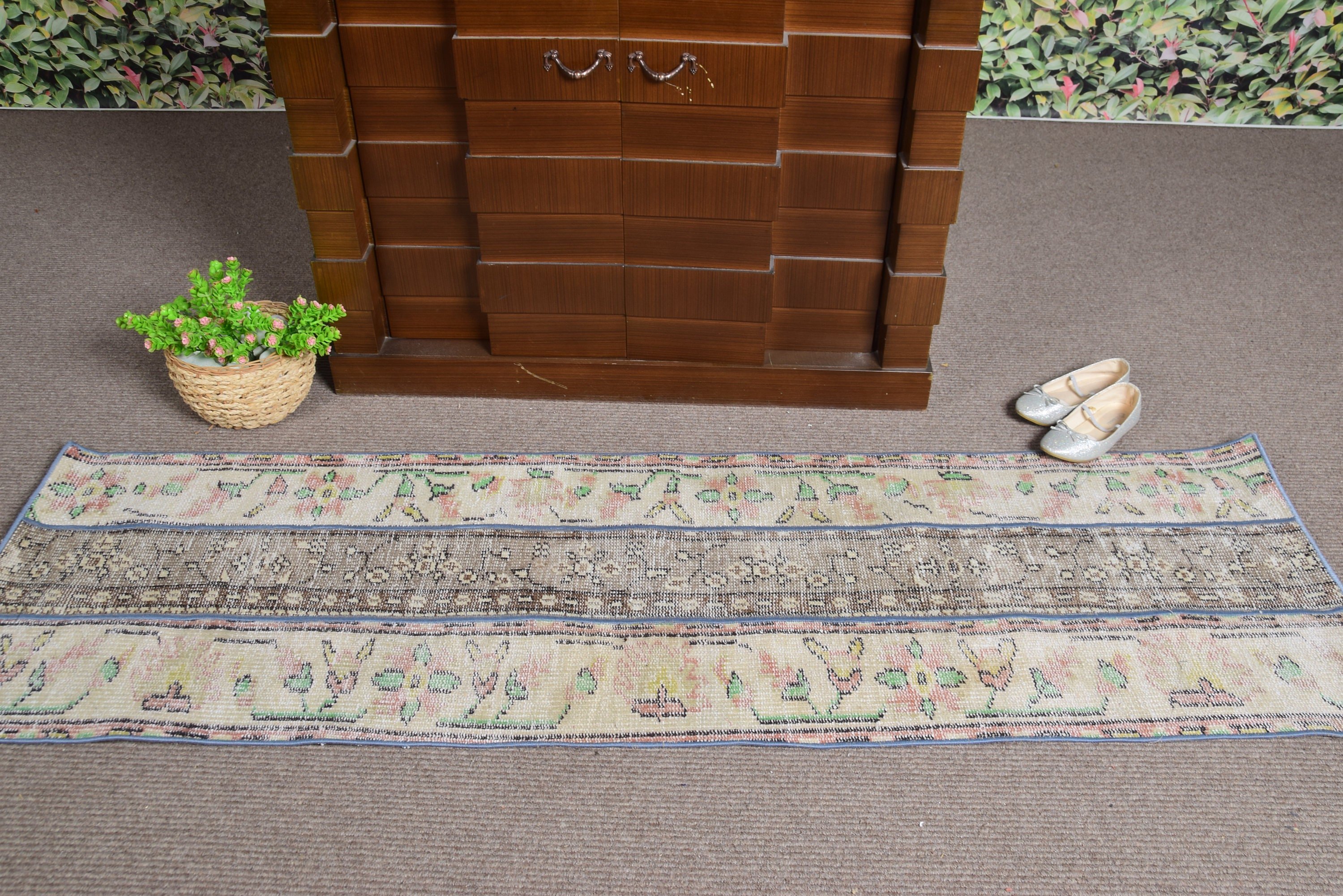 Anadolu Halısı, Merdiven Halısı, Oryantal Halı, Türk Halısı, Kabile Halısı, 1.8x6.3 ft Runner Halısı, Vintage Halı, Bej Antika Halılar, Merdiven Halıları