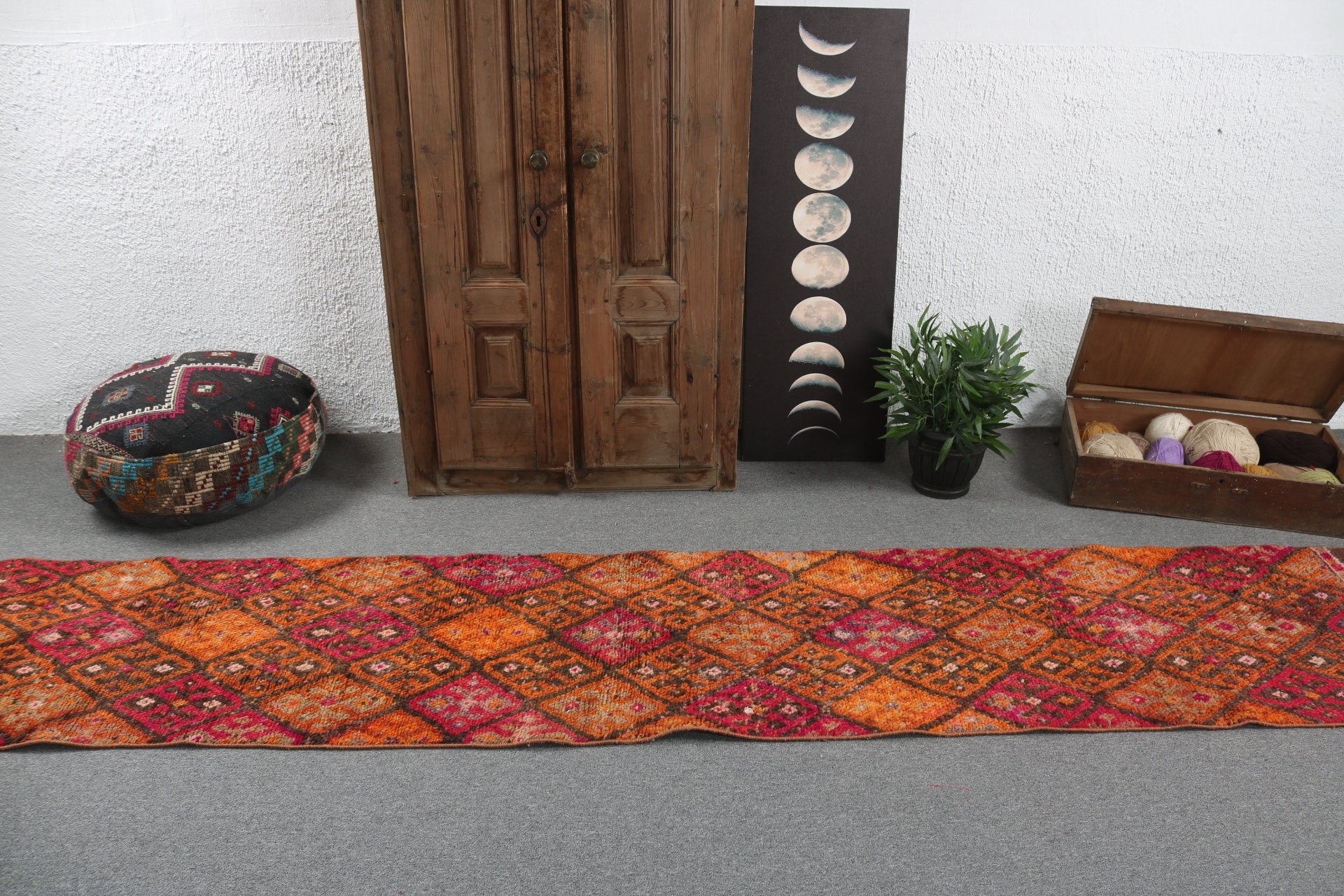 Turkish Rugs, Flatweave Rugs, Kitchen Rug, Vintage Rug, 2.1x12.8 ft Runner Rugs, Long Runner Rug, Neutral Rugs, Orange Home Decor Rug