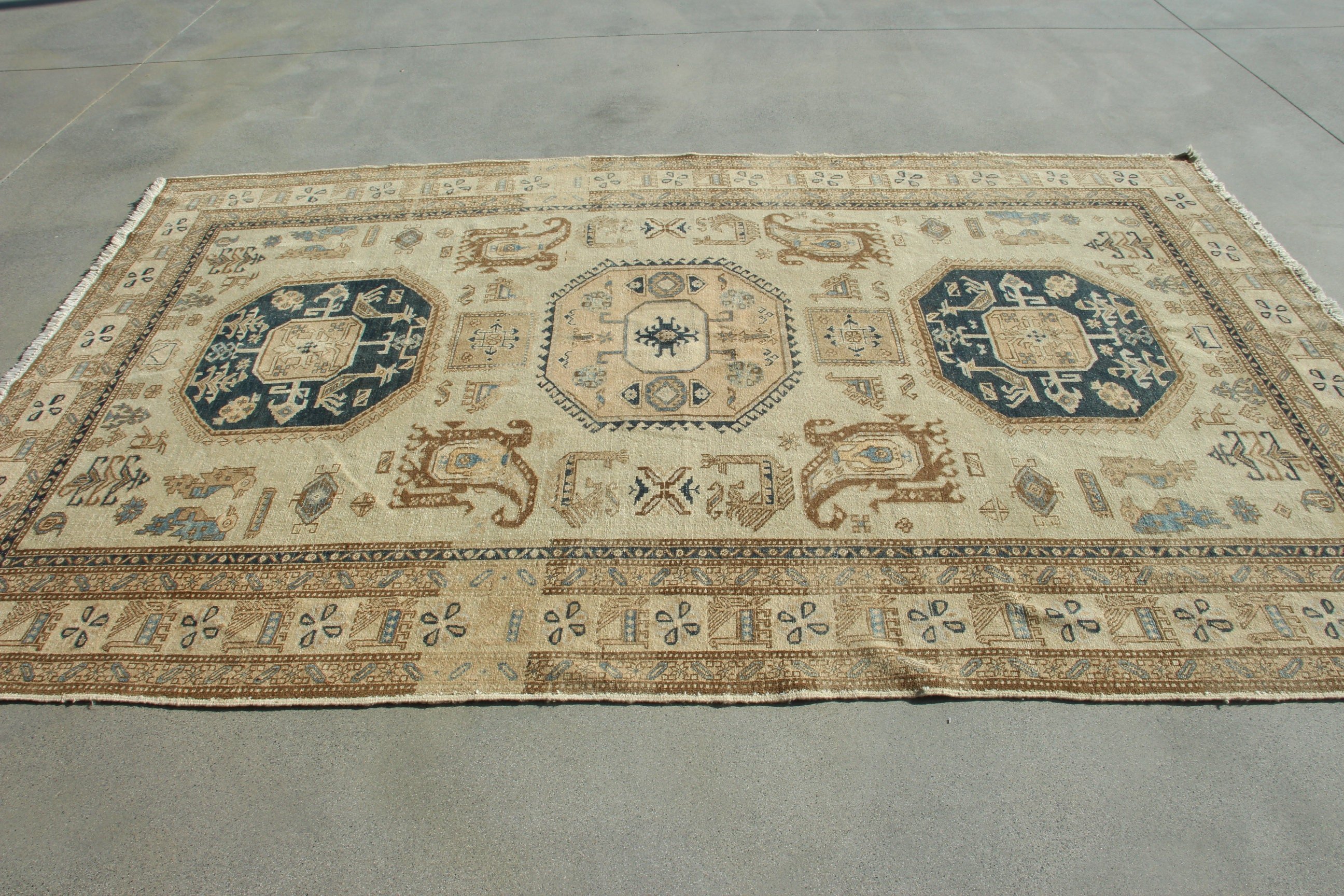 Nötr Halı, Boho Halılar, Yatak Odası Halıları, Ofis Halıları, Türk Halıları, Vintage Halılar, Oturma Odası Halıları, 6.6x9.8 ft Büyük Halı, Kahverengi Boho Halılar