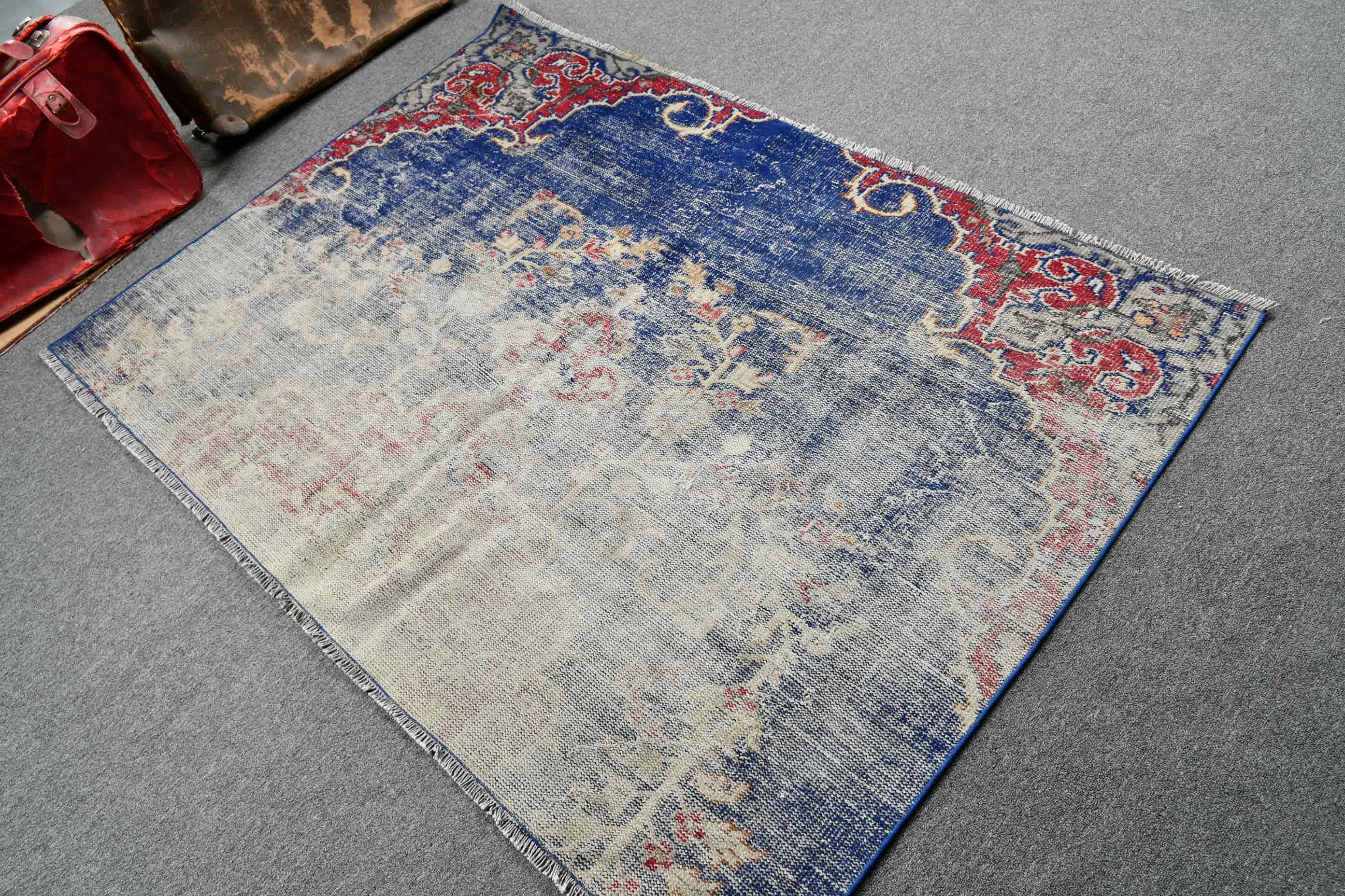 Blue Floor Rugs, Turkish Rugs, Vintage Rugs, Antique Rug, Bedroom Rug, Rugs for Nursery, Eclectic Rugs, 5.7x4.1 ft Accent Rug, Nursery Rug