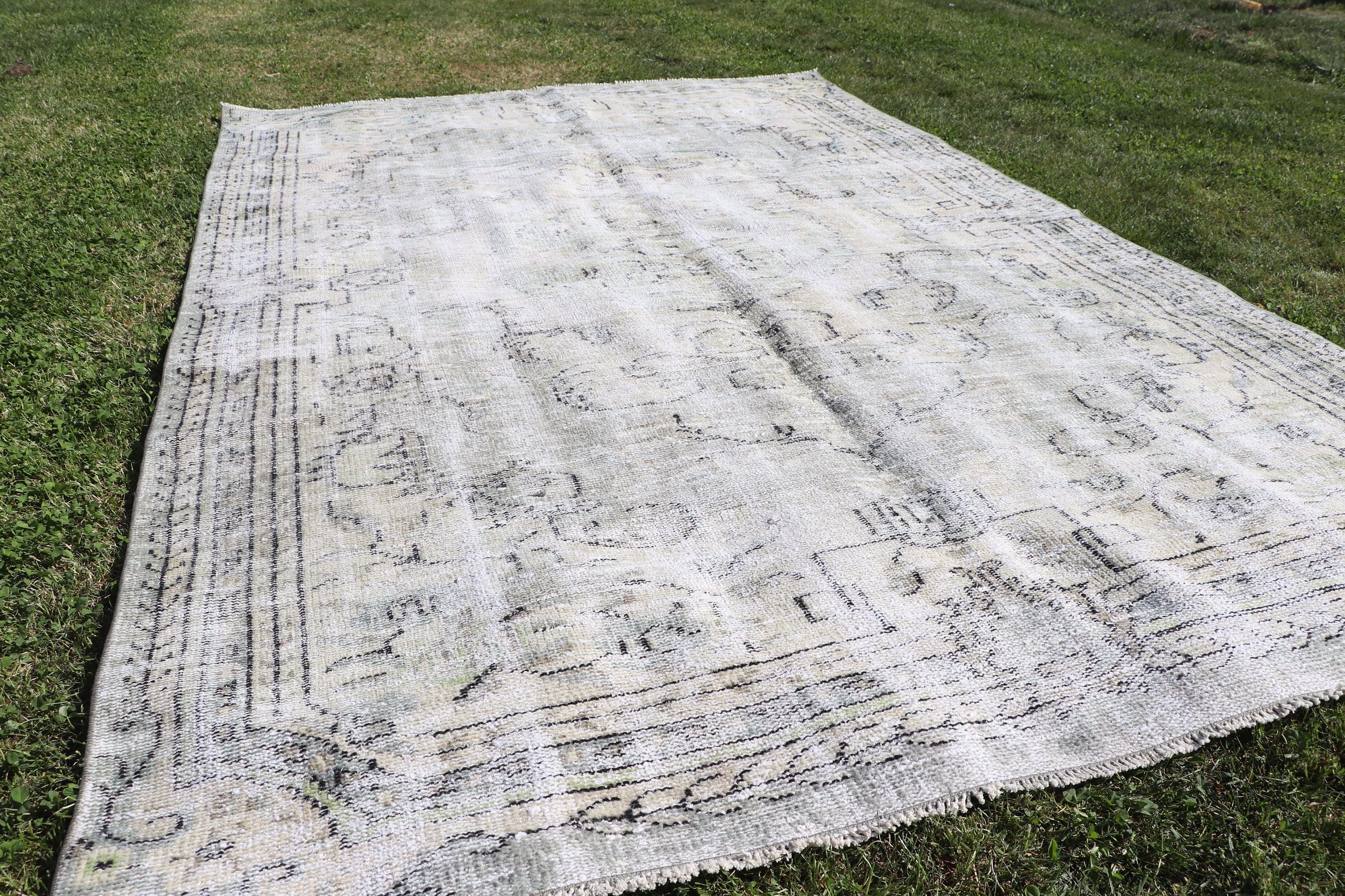 Aztek Halısı, Vintage Halılar, Türk Halıları, Büyük Oushak Halıları, Yemek Odası Halısı, 5.7x9 ft Büyük Halılar, Ev Dekor Halısı, Bej Lüks Halı, Havalı Halılar