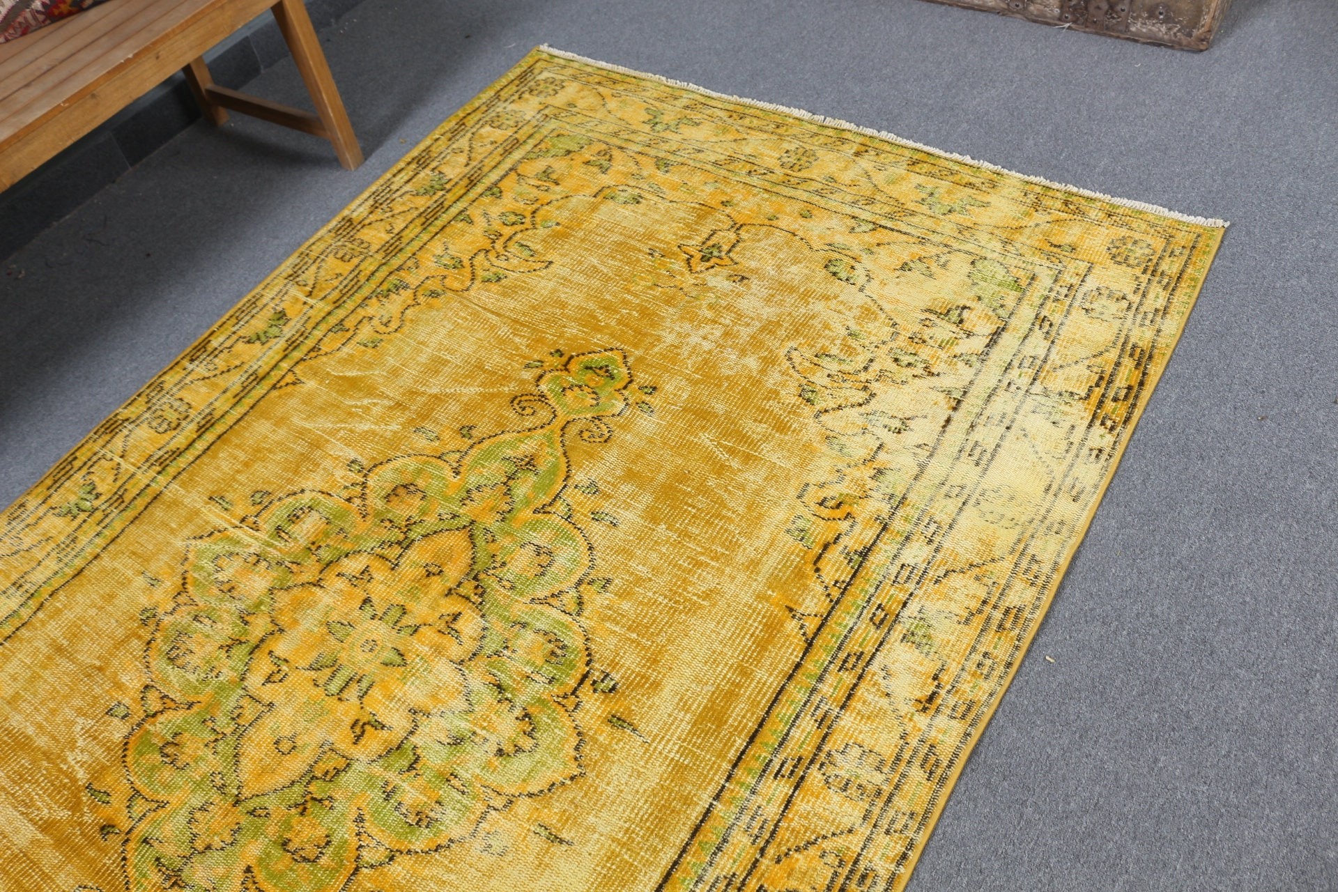 Indoor Rug, Rugs for Floor, Turkish Rugs, Distressed Rug, Oushak Rugs, 4.8x8.3 ft Area Rugs, Bedroom Rugs, Vintage Rug, Yellow Oushak Rug