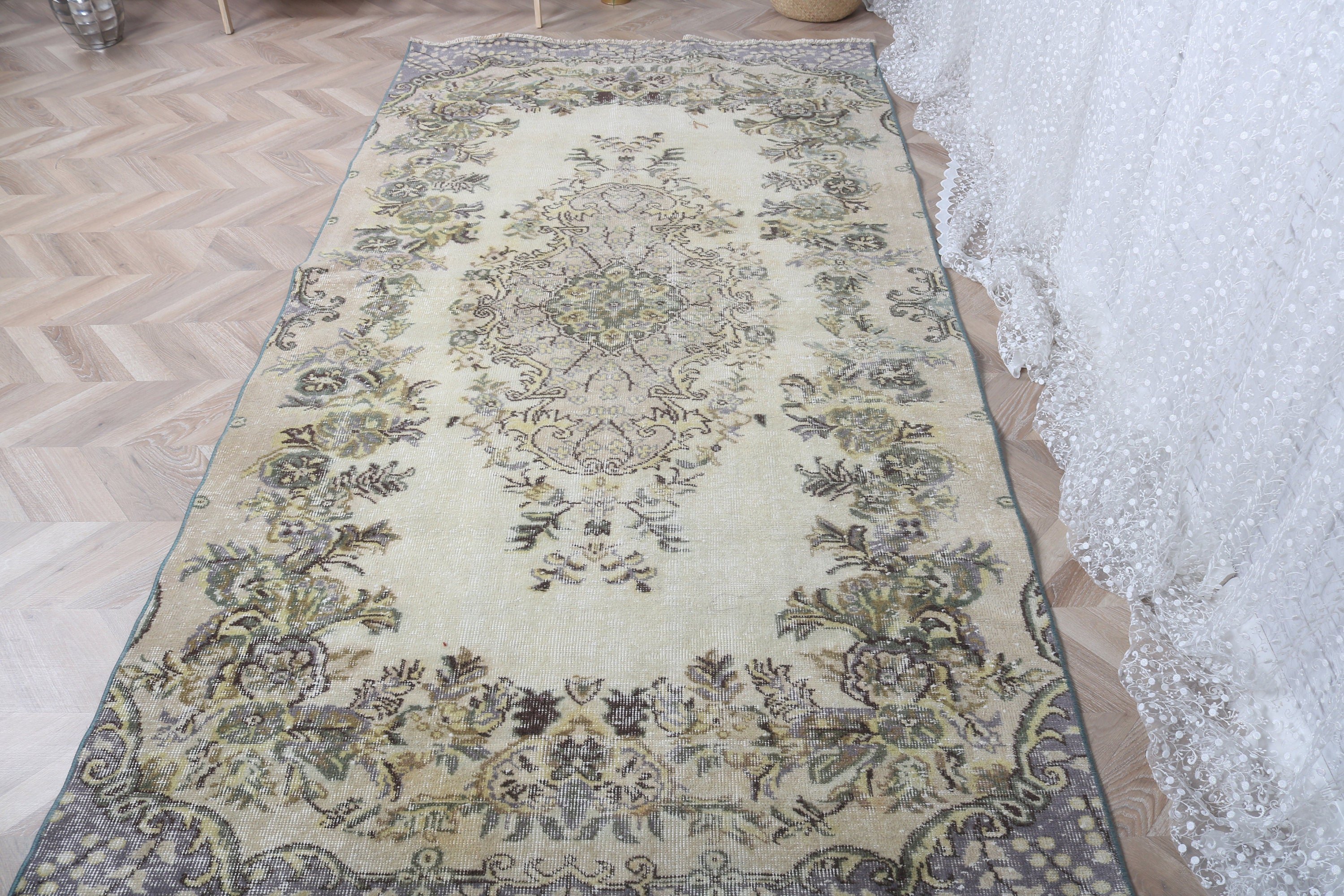 Türk Halısı, Sarı Geometrik Halı, 4.6x9 ft Büyük Halılar, Yün Halılar, Salon Halısı, Oryantal Halı, Yatak Odası Halıları, Vintage Halı, Yatak Odası Halıları