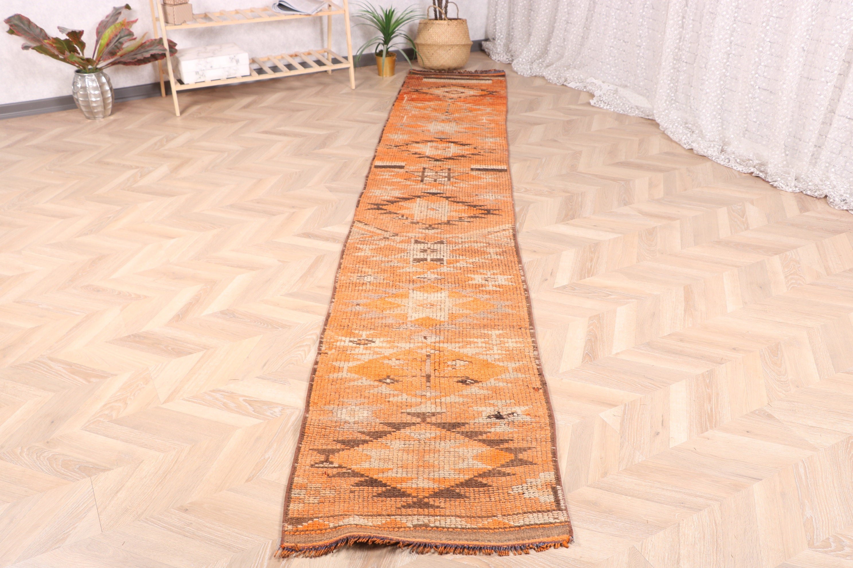 Home Decor Rugs, Orange  2x11.8 ft Runner Rugs, Kitchen Rug, Turkish Rug, Flatweave Rugs, Vintage Rug, Vintage Runner Rug