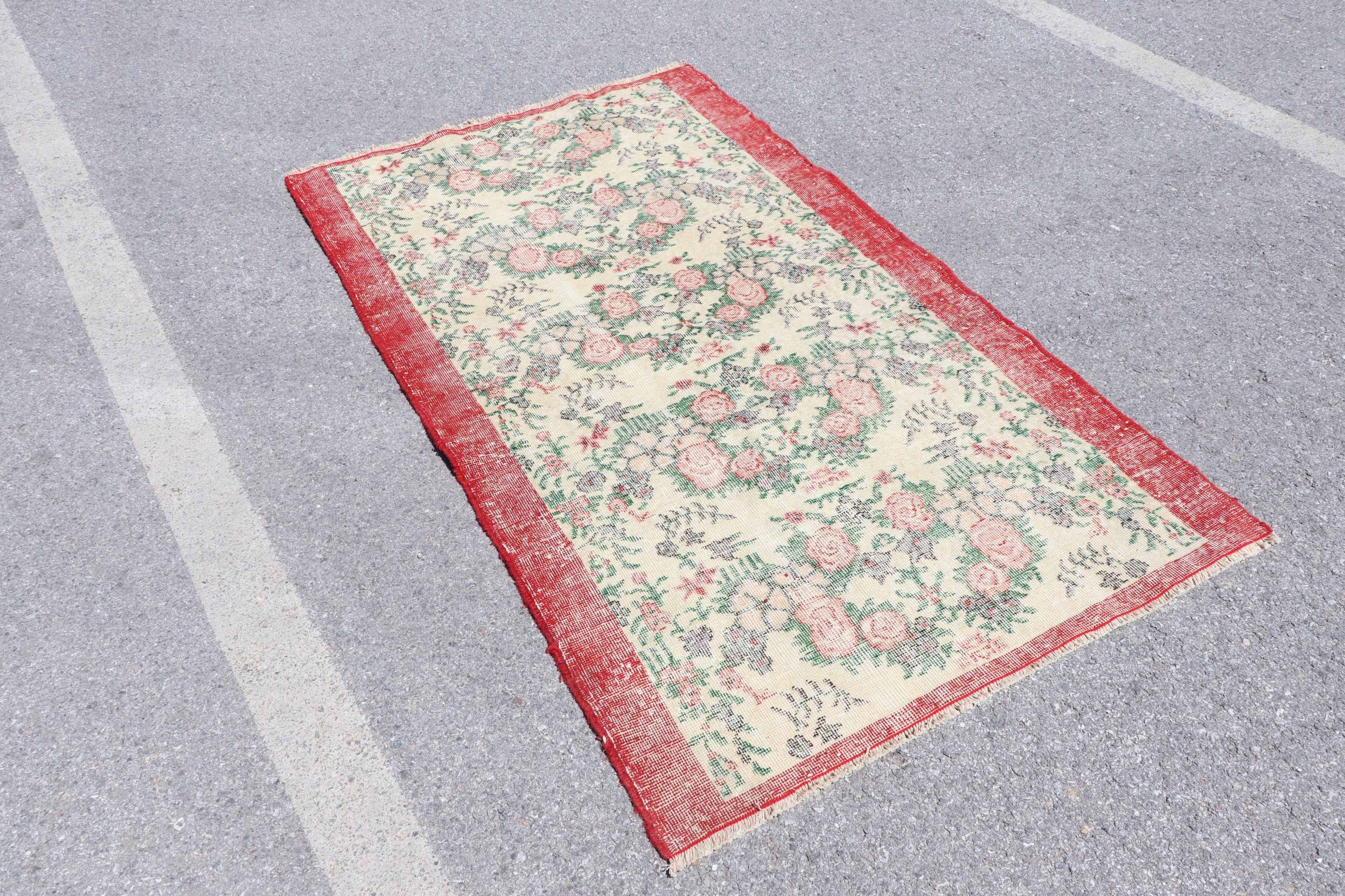 Vintage Rug, Turkish Rug, Red Moroccan Rug, Rugs for Dining Room, Nursery Rug, Floor Rug, Oushak Rugs, Muted Rug, 3.8x6.6 ft Area Rug