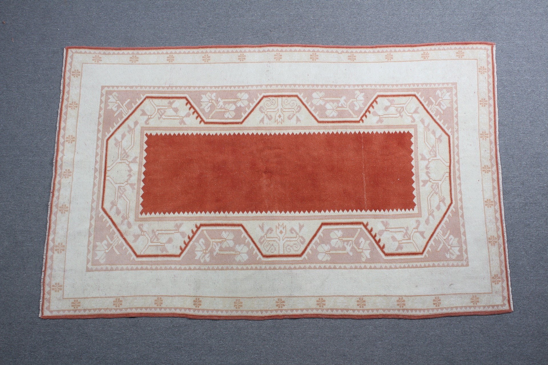 Old Rug, Red Wool Rugs, Rugs for Indoor, Vintage Rug, Turkish Rug, Floor Rugs, Kitchen Rug, 4.4x7.1 ft Area Rug, Bedroom Rugs