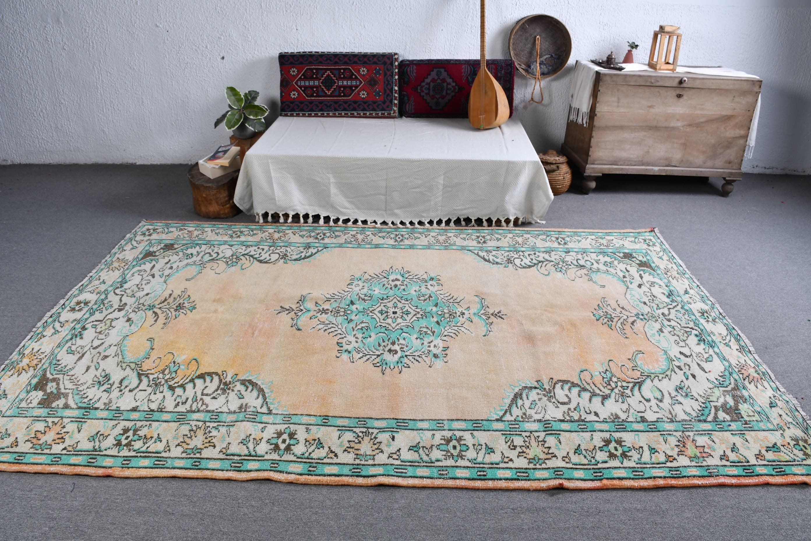 Moroccan Rug, Pale Rugs, Turkish Rugs, Orange Anatolian Rug, Dining Room Rugs, Salon Rug, Vintage Rugs, 6.1x9.3 ft Large Rugs, Bedroom Rugs