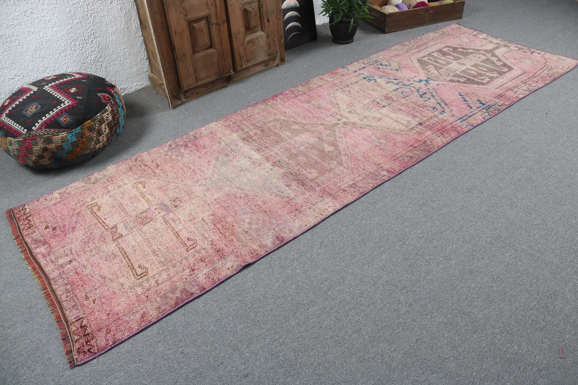 Hallway Rug, Oushak Rugs, Vintage Runner Rug, Vintage Rugs, Turkish Rug, Modern Rug, Tribal Rugs, 3.3x10.7 ft Runner Rugs, Pink Cool Rug