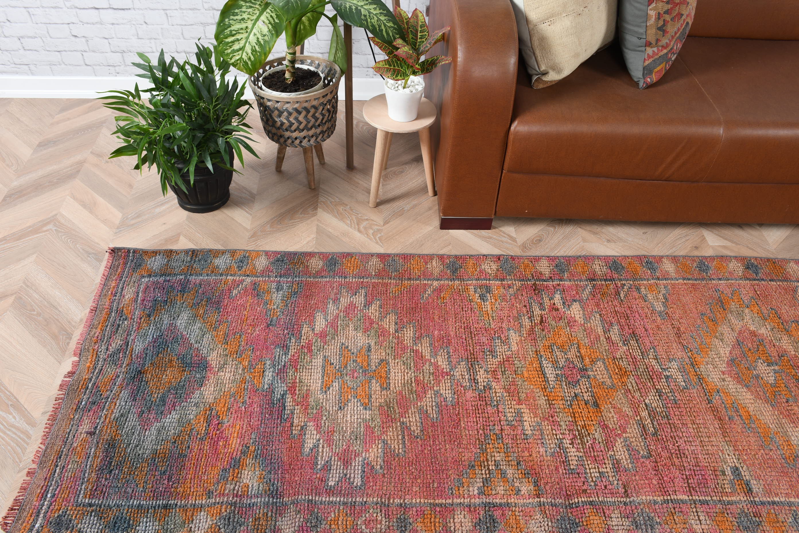 Pink  2.7x11.8 ft Runner Rug, Muted Rug, Stair Rugs, Turkish Rug, Corridor Rug, Vintage Rugs, Home Decor Rugs