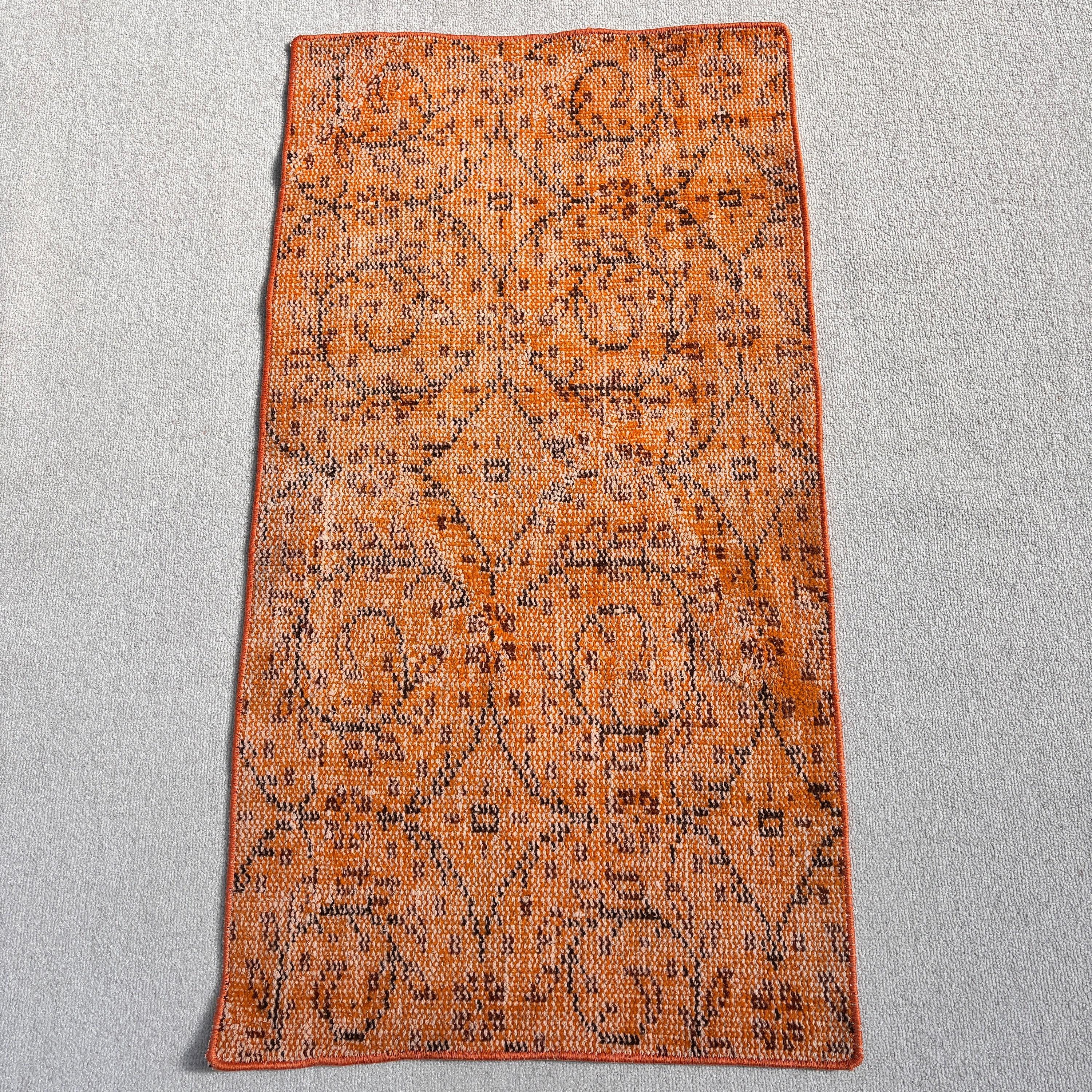 Yün Halı, Vintage Halılar, Turuncu Lüks Halı, 1.9x3.5 ft Küçük Halı, Yatak Odası Halısı, Çocuk Halısı, Yer Halıları, Oryantal Halılar, Türk Halıları