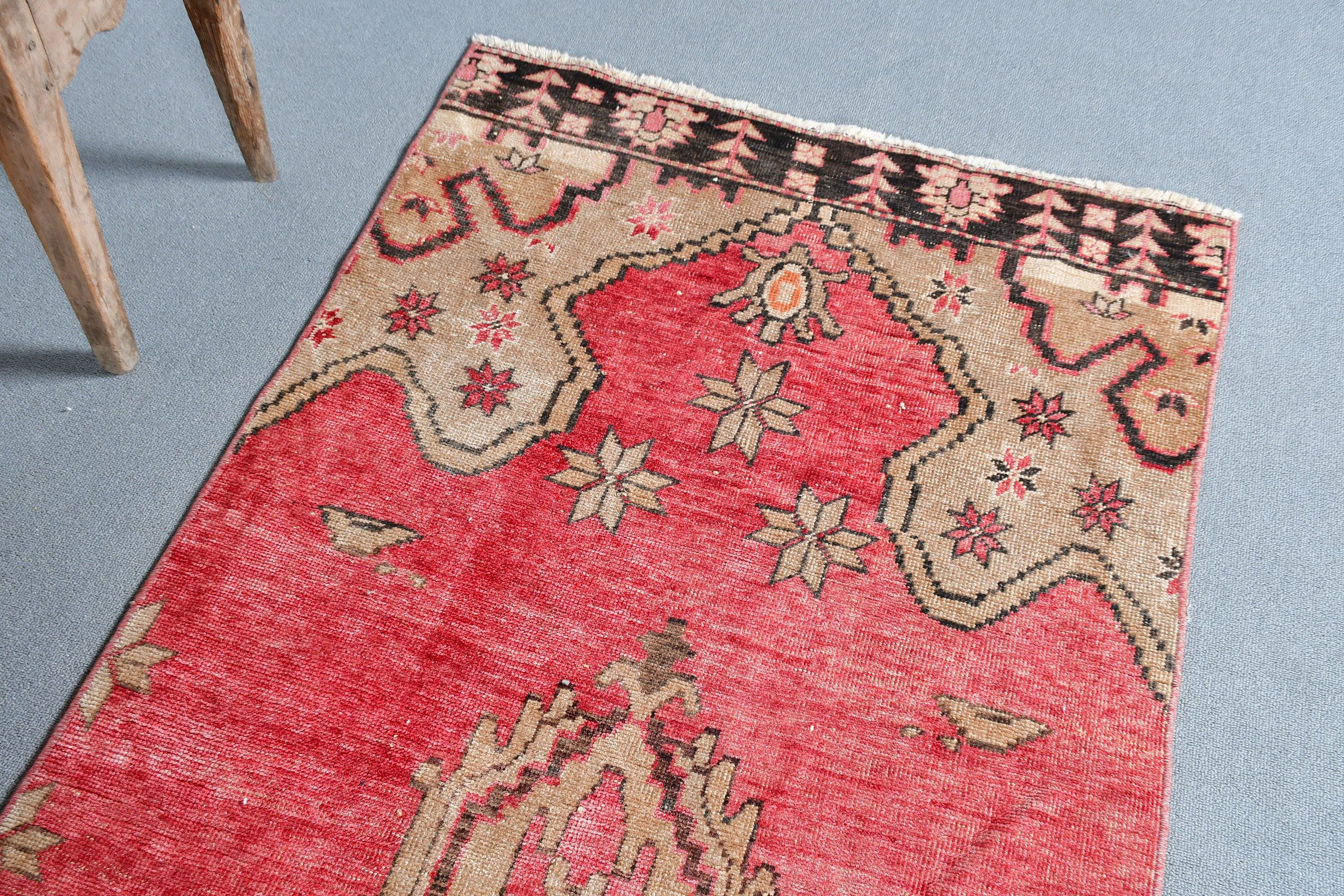 Oushak Rug, Red  3x11 ft Runner Rug, Corridor Rugs, Hallway Rug, Wool Rugs, Rugs for Runner, Turkish Rug, Vintage Rug