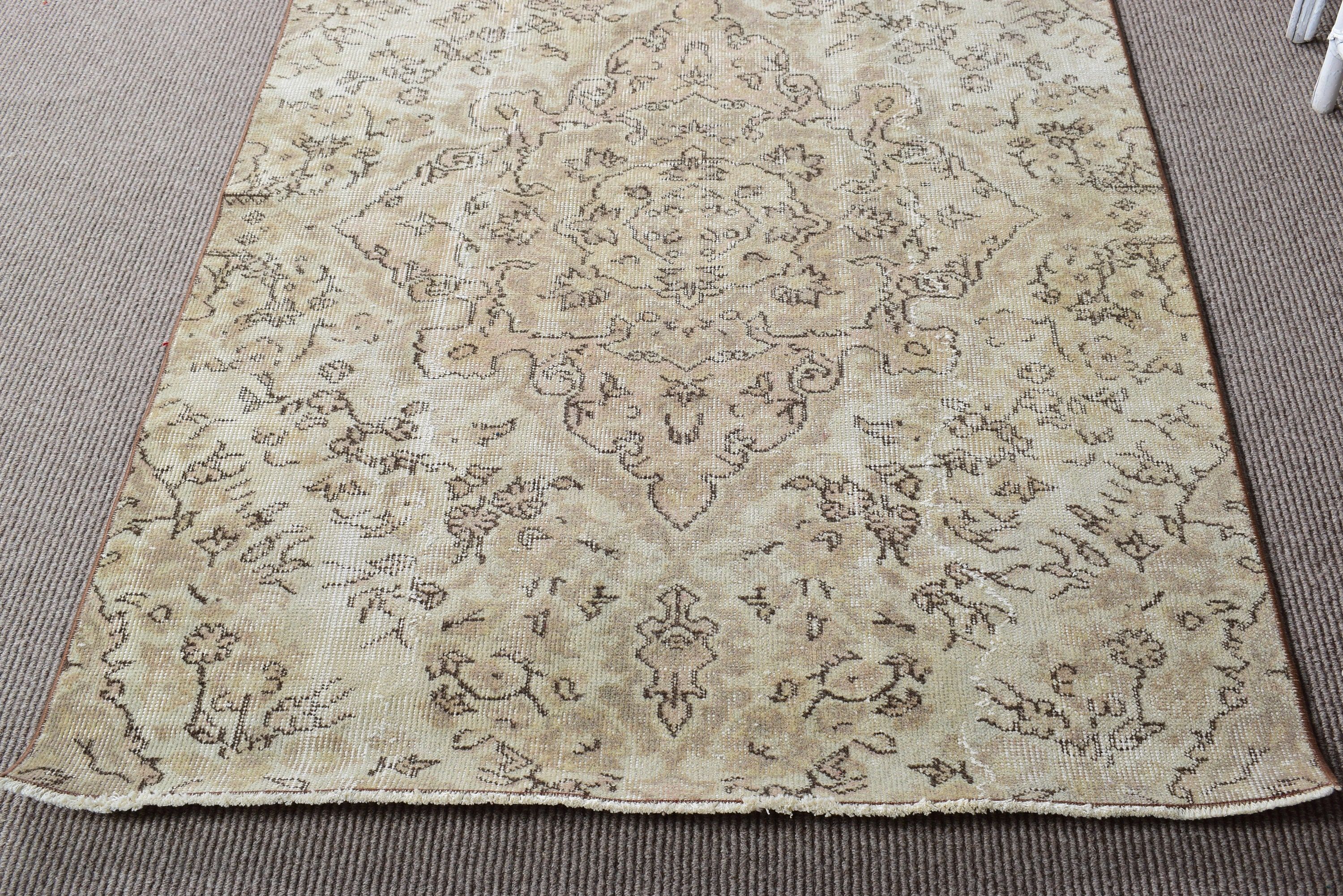 Ethnic Rug, Entry Rug, Vintage Accent Rugs, 3.8x5.3 ft Accent Rug, Antique Rug, Oushak Rugs, Vintage Rugs, Beige Antique Rug, Turkish Rug