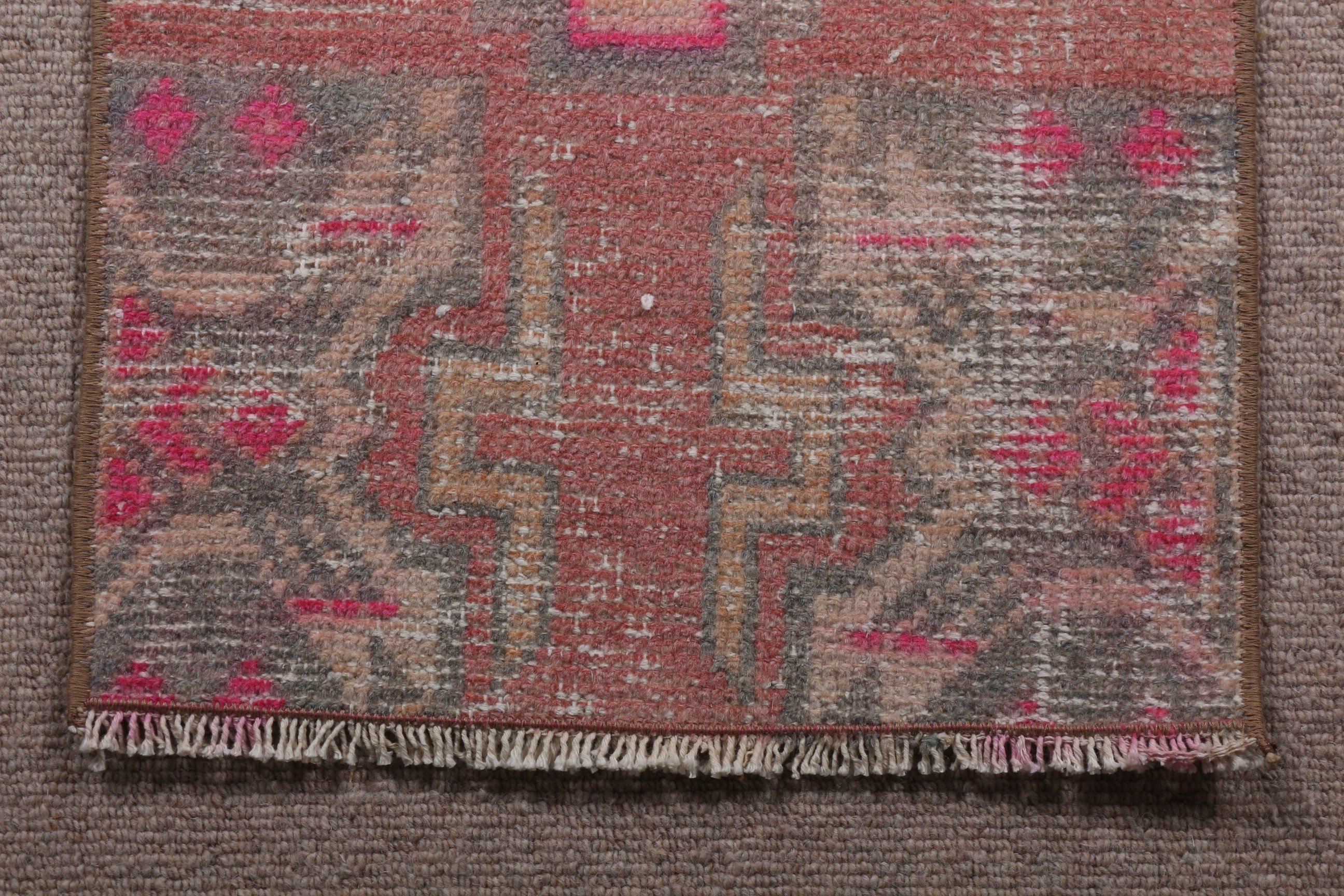 Vintage Halılar, 1.3x2.6 ft Küçük Halı, Türk Halısı, Banyo Halısı, Fas Halısı, Pembe Yün Halı, Giriş Halısı, Banyo Halıları