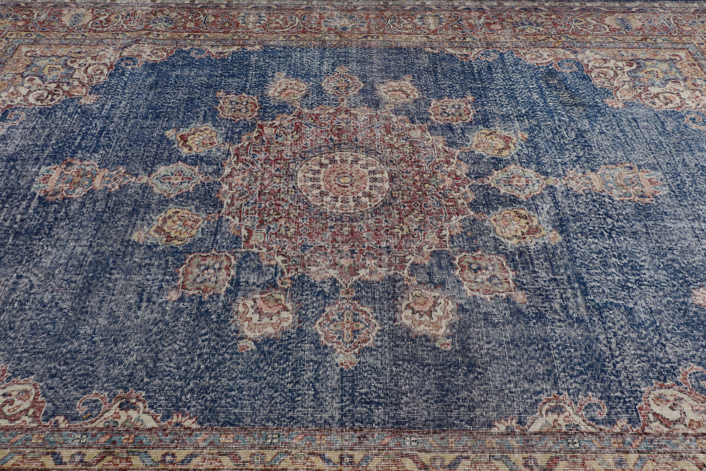 8.2x12.3 ft Büyük Boy Halı, Antika Halı, Türk Halısı, Oturma Odası Halıları, Mavi Ev Dekor Halısı, Vintage Halı, Yemek Odası Halısı, Ev Dekor Halıları