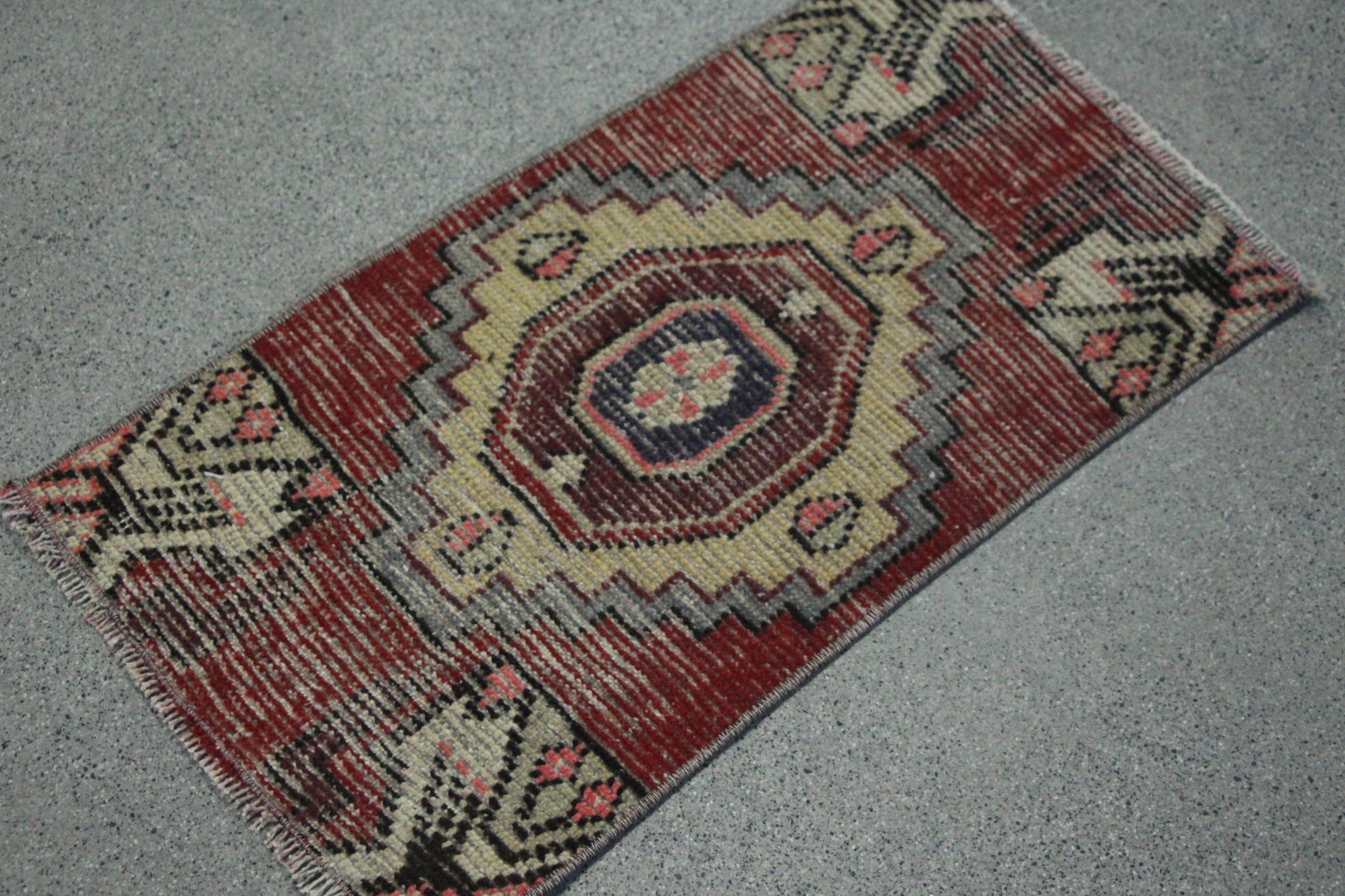 Car Mat Rug, Rugs for Wall Hanging, Oriental Rug, 1.3x2.2 ft Small Rug, Bath Rug, Turkish Rug, Red Oushak Rug, Vintage Rug