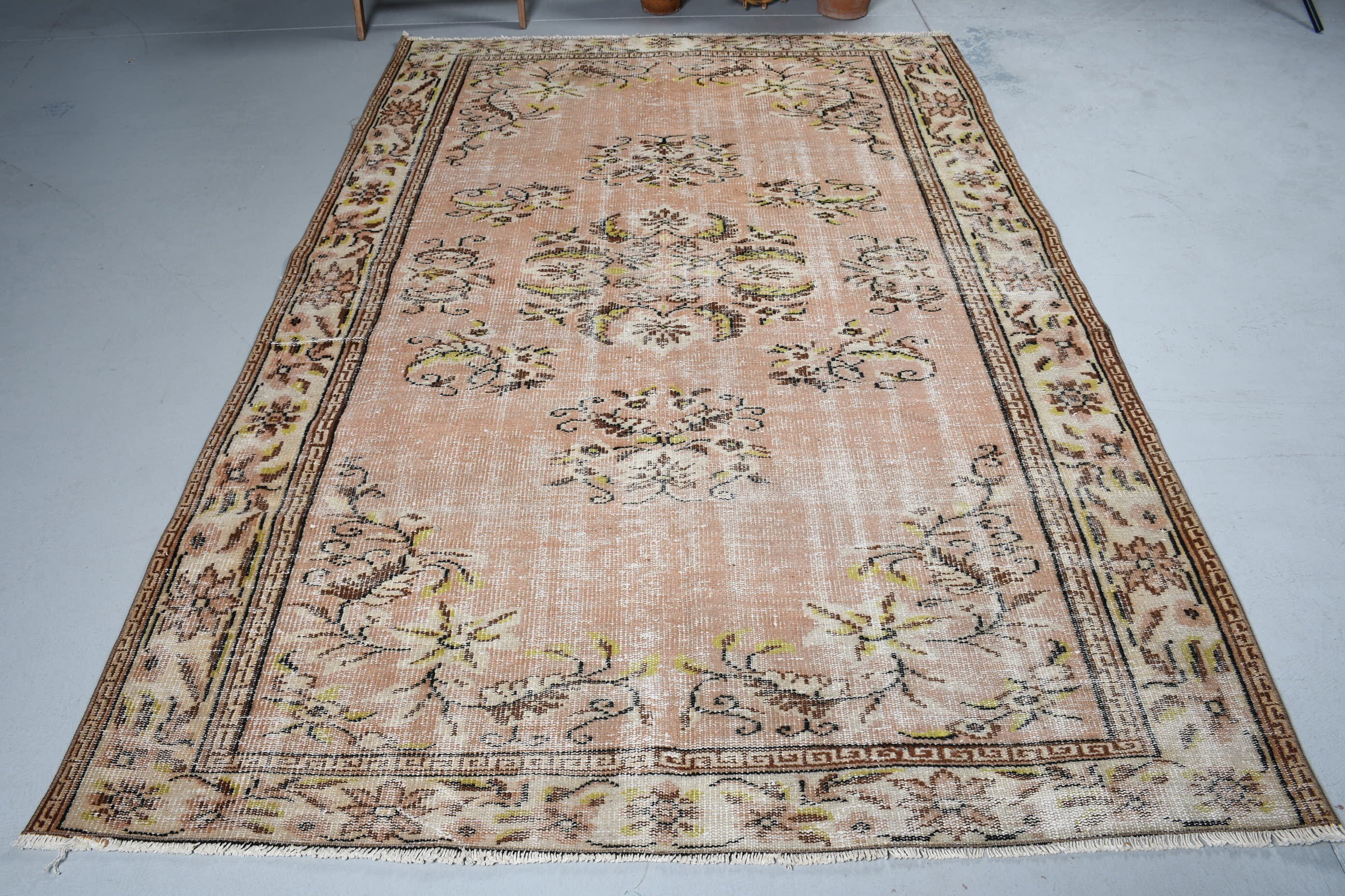 Türk Halısı, Oturma Odası Halısı, Yemek Odası Halısı, Ev Dekor Halısı, Eski Halı, Kahverengi 5.7x8.4 ft Büyük Halı, Mutfak Halısı, Vintage Halı