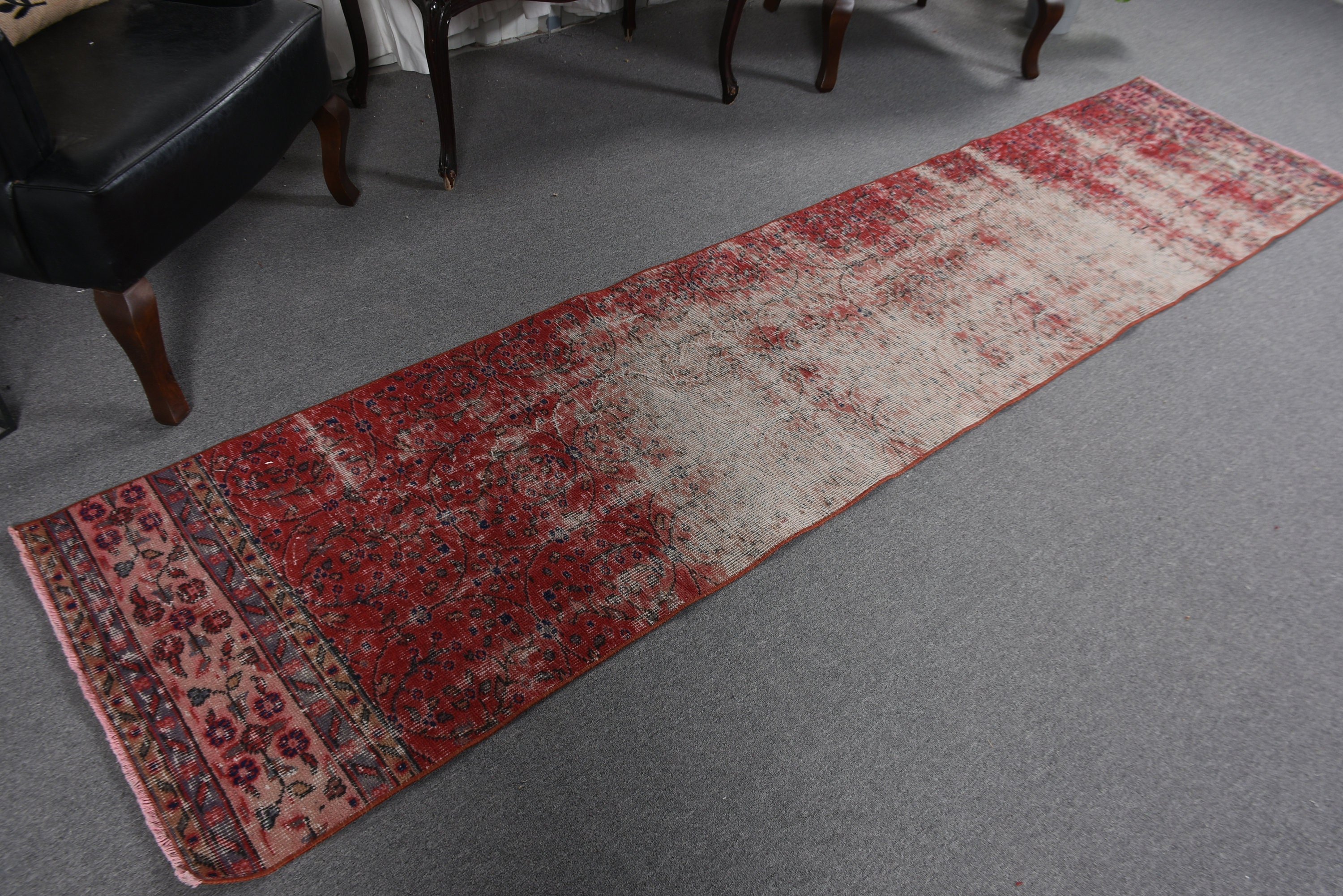 Vintage Rug, Cool Rug, Beni Ourain Runner Rug, Turkish Rugs, Kitchen Rug, Red  2.3x10 ft Runner Rug, Handwoven Rug, Luxury Rug