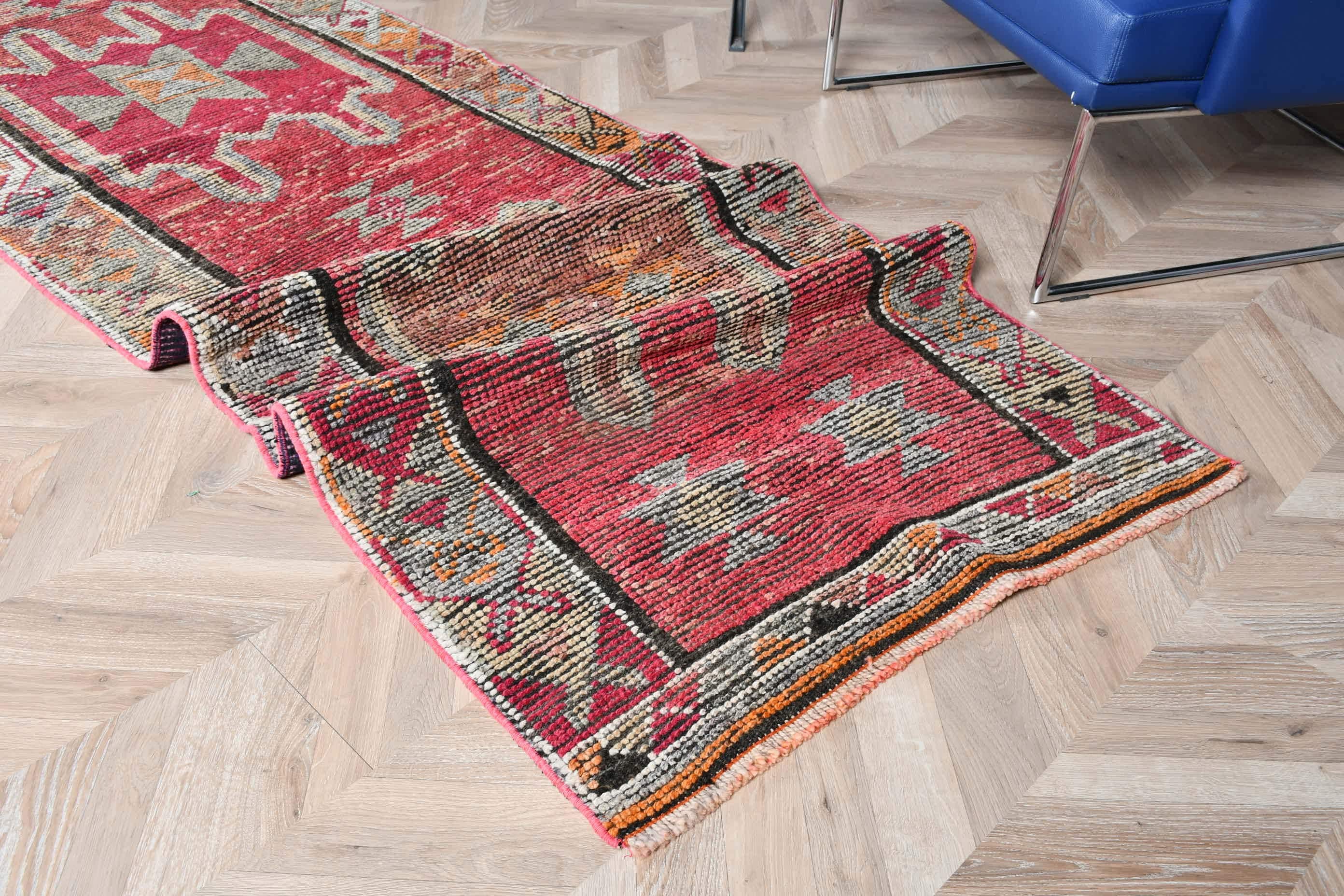 Turkish Rug, Floor Rug, Kitchen Rug, 2.9x10.4 ft Runner Rugs, Vintage Rug, Hallway Rugs, Pink Wool Rug, Bedroom Rug, Rugs for Kitchen