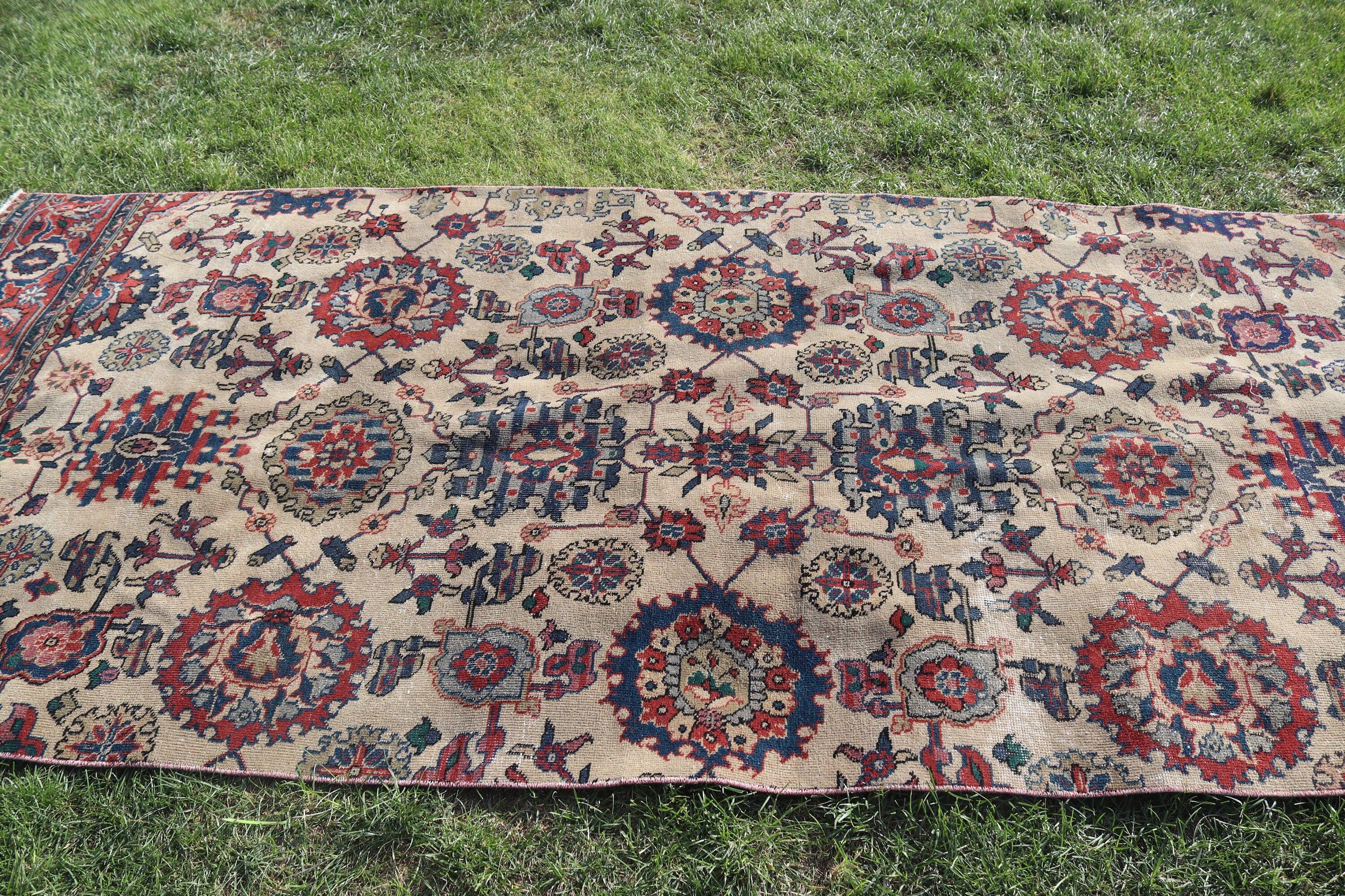 Bedroom Rug, 4.4x10.7 ft Large Rug, Antique Rugs, Salon Rugs, Turkish Rugs, Neutral Rugs, Red Cool Rug, Vintage Rug, Rugs for Large Boho