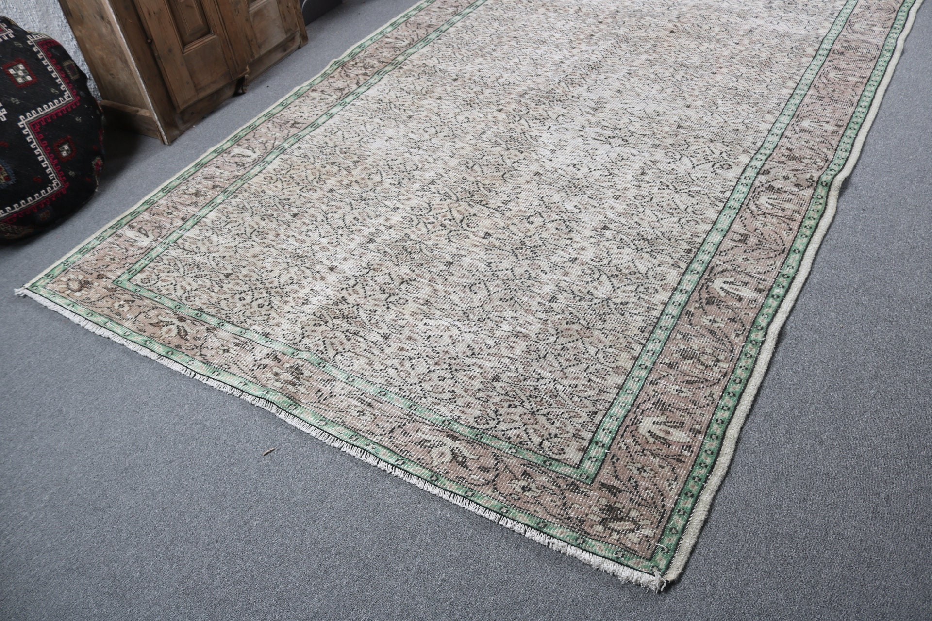 Büyük Vintage Halı, Oushak Halıları, Fas Halıları, Vintage Halı, 6,5x9,7 ft Büyük Halılar, Türk Halıları, Kahverengi Yer Halıları, Büyük Oushak Halısı