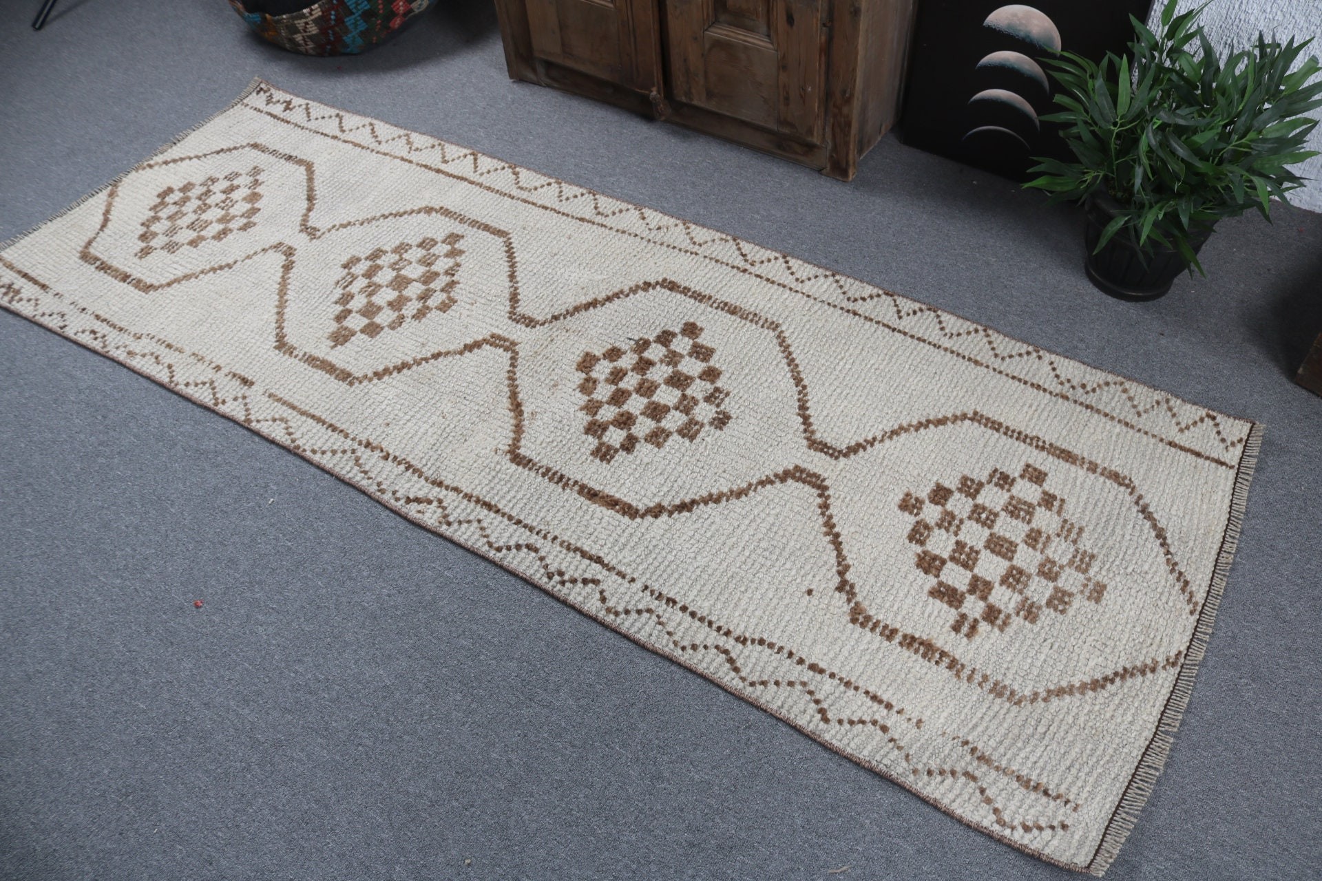 Beige Handwoven Rug, Turkish Rug, Vintage Rugs, Neutral Rugs, Kitchen Rugs, Vintage Runner Rug, 2.7x7.4 ft Runner Rug, Flatweave Rugs