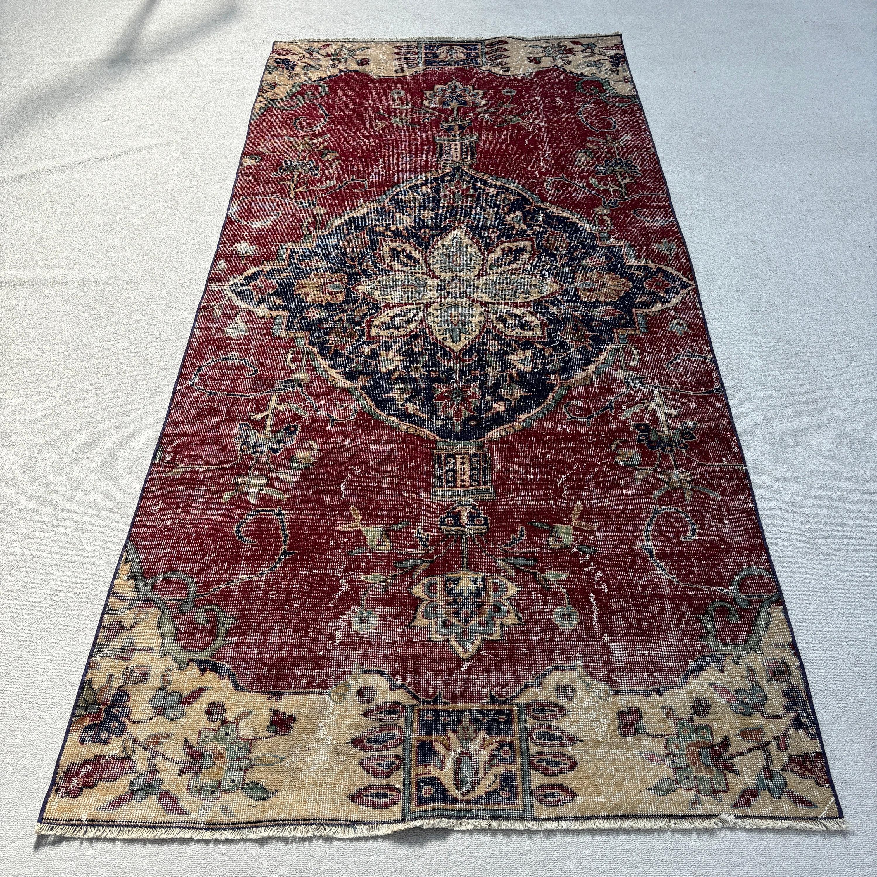 Turkish Rugs, Turkey Rugs, Oriental Rug, Kitchen Rugs, Vintage Rug, Antique Rug, Red  4.3x7.7 ft Area Rugs, Floor Rug