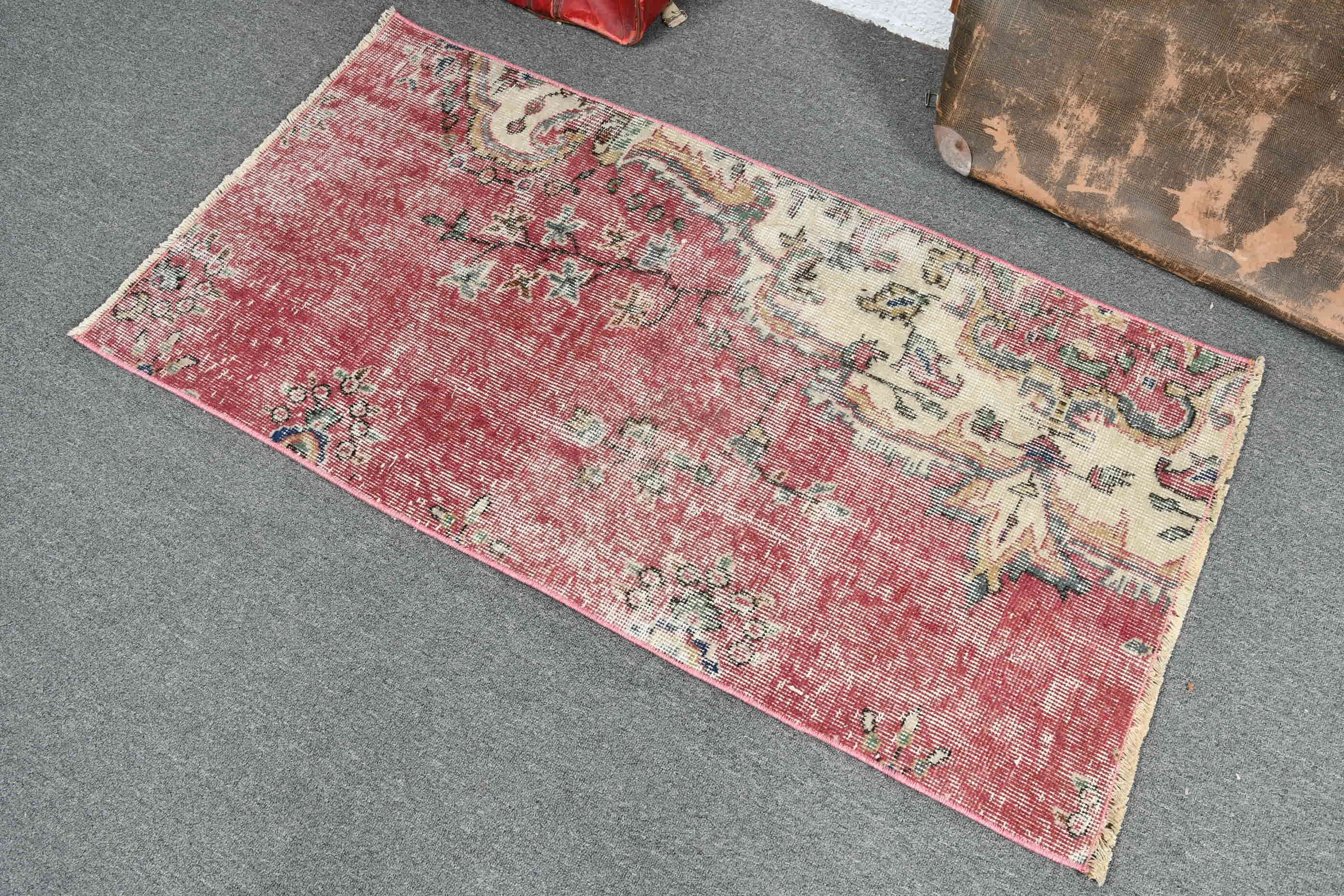 Pink Floor Rugs, Vintage Rug, 2.2x4.4 ft Small Rugs, Kitchen Rugs, Entry Rug, Rugs for Bathroom, Anatolian Rug, Nursery Rug, Turkish Rugs