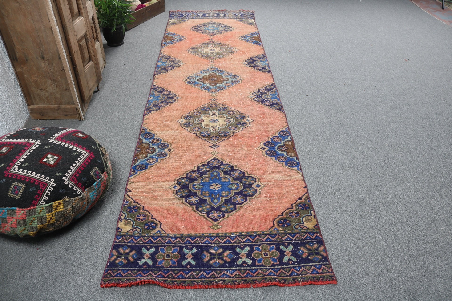 Koridor Halıları, Vintage Halılar, 3,1x11,5 ft Yolluk Halı, Türk Halısı, Uzun Yolluk Halıları, Turuncu Oryantal Halılar, Boho Halılar, Antika Halılar